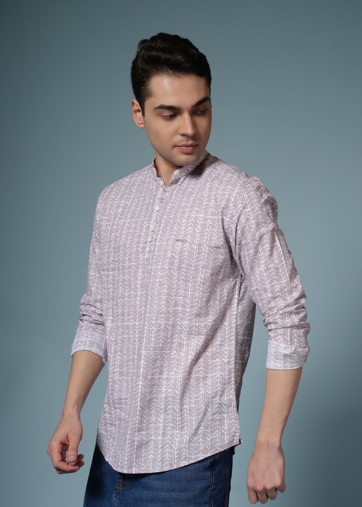 Men’s Printed Pink Casual Kurta