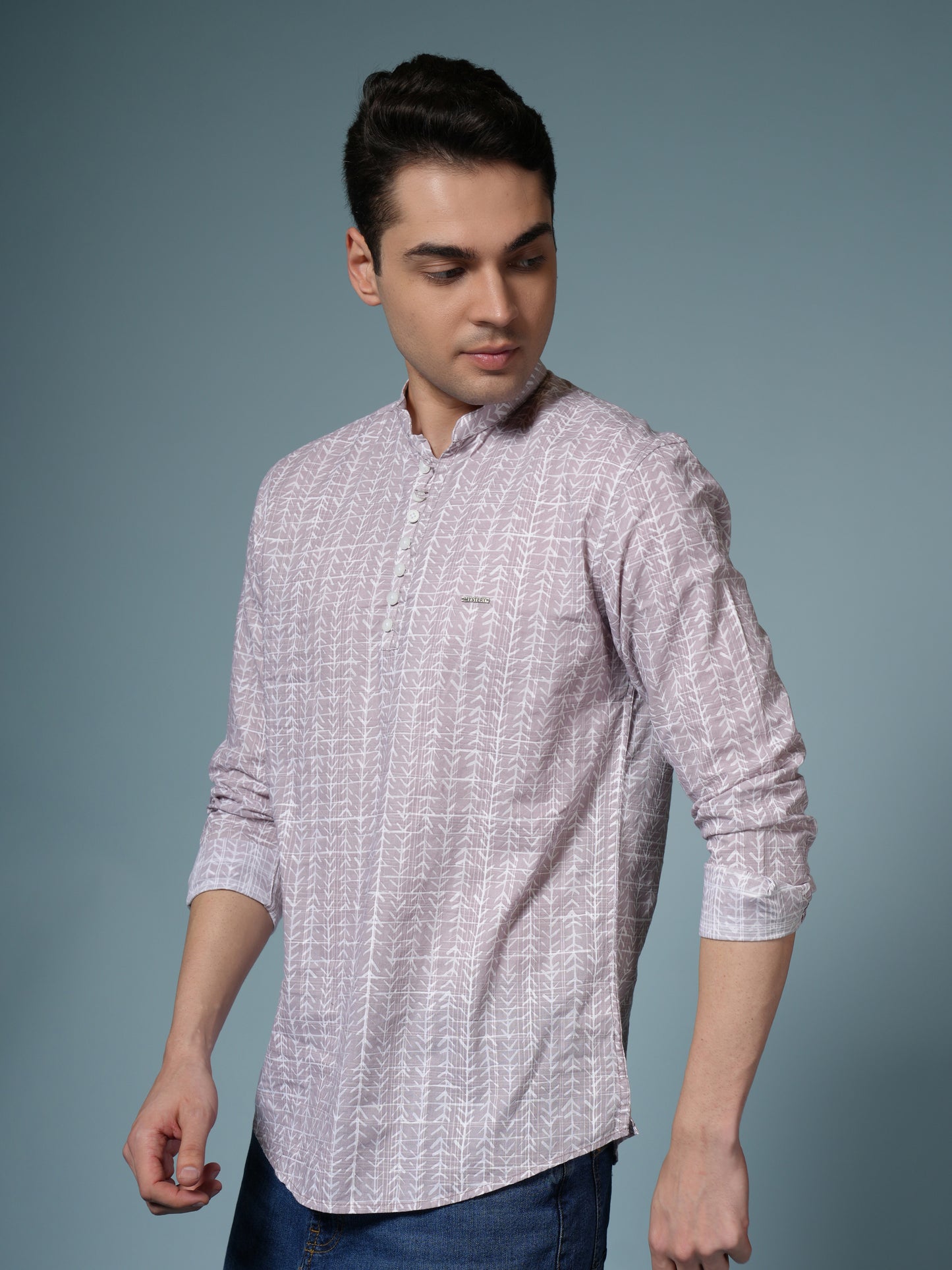 Men’s Printed Pink Casual Kurta