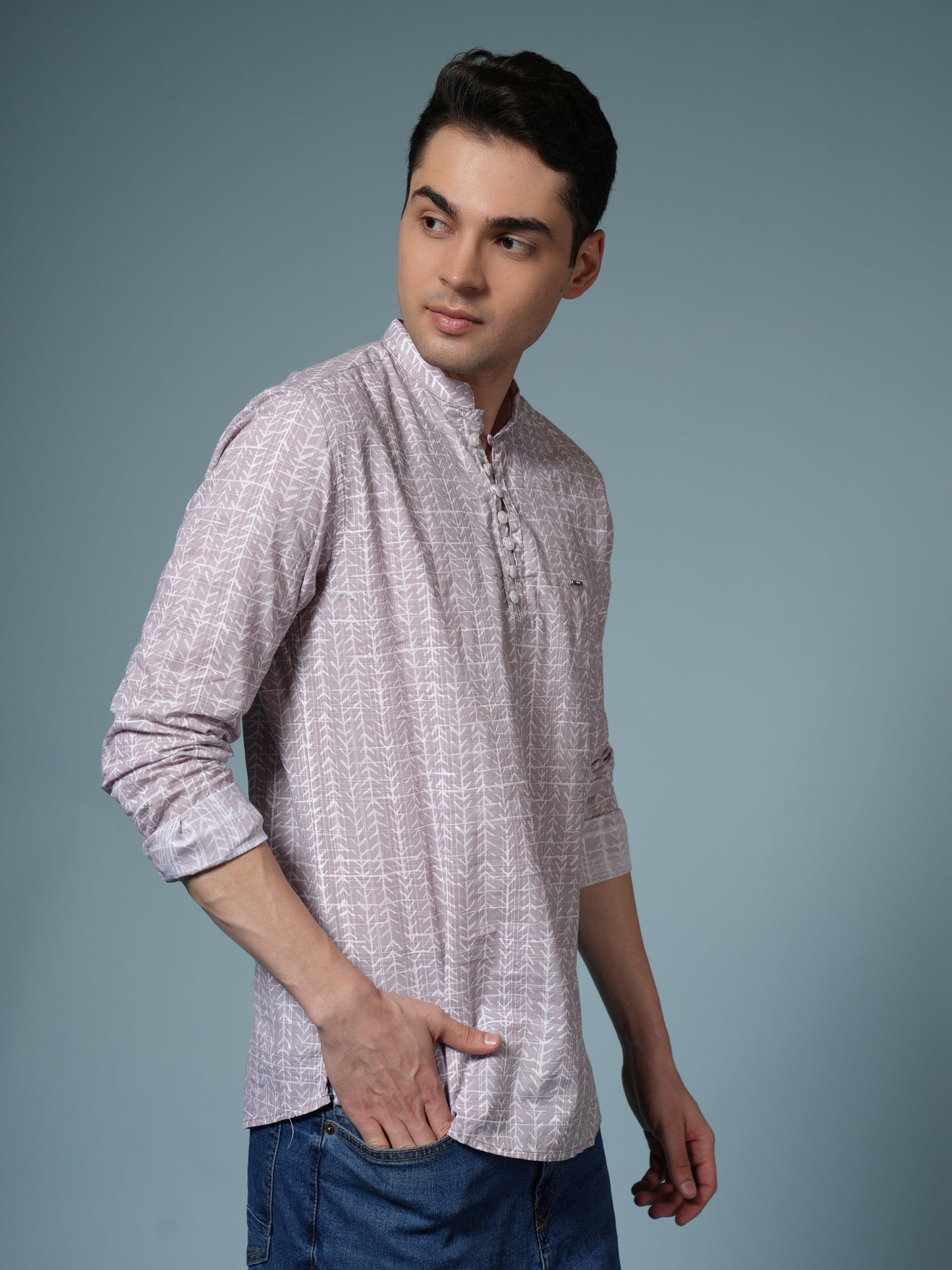 Men’s Printed Pink Casual Kurta