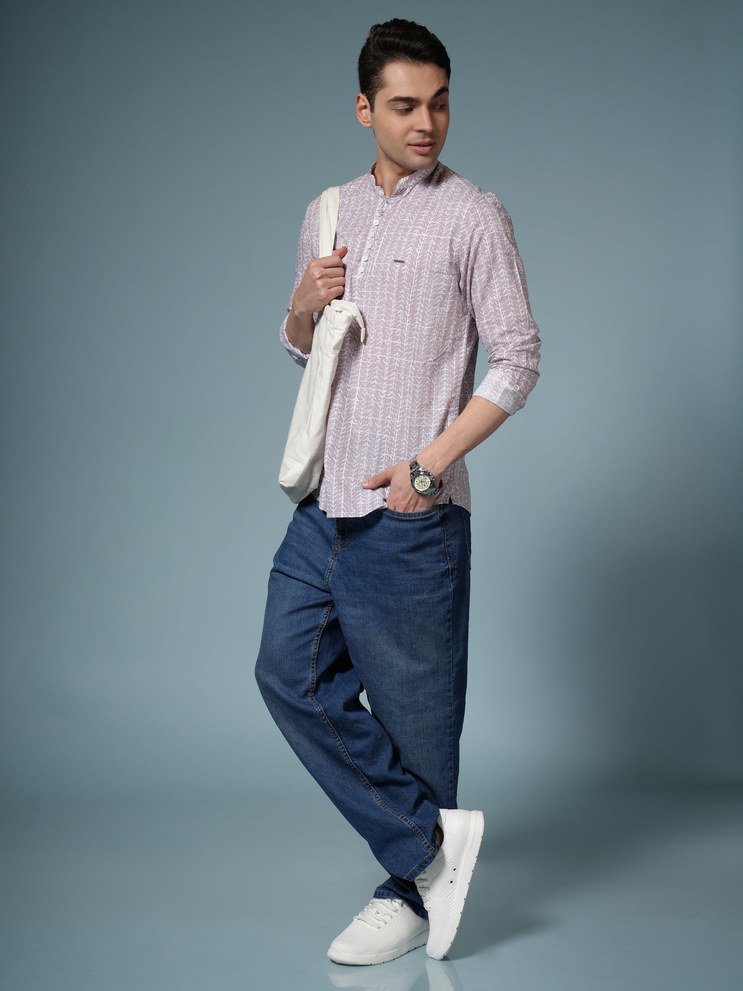 Men’s Printed Pink Casual Kurta