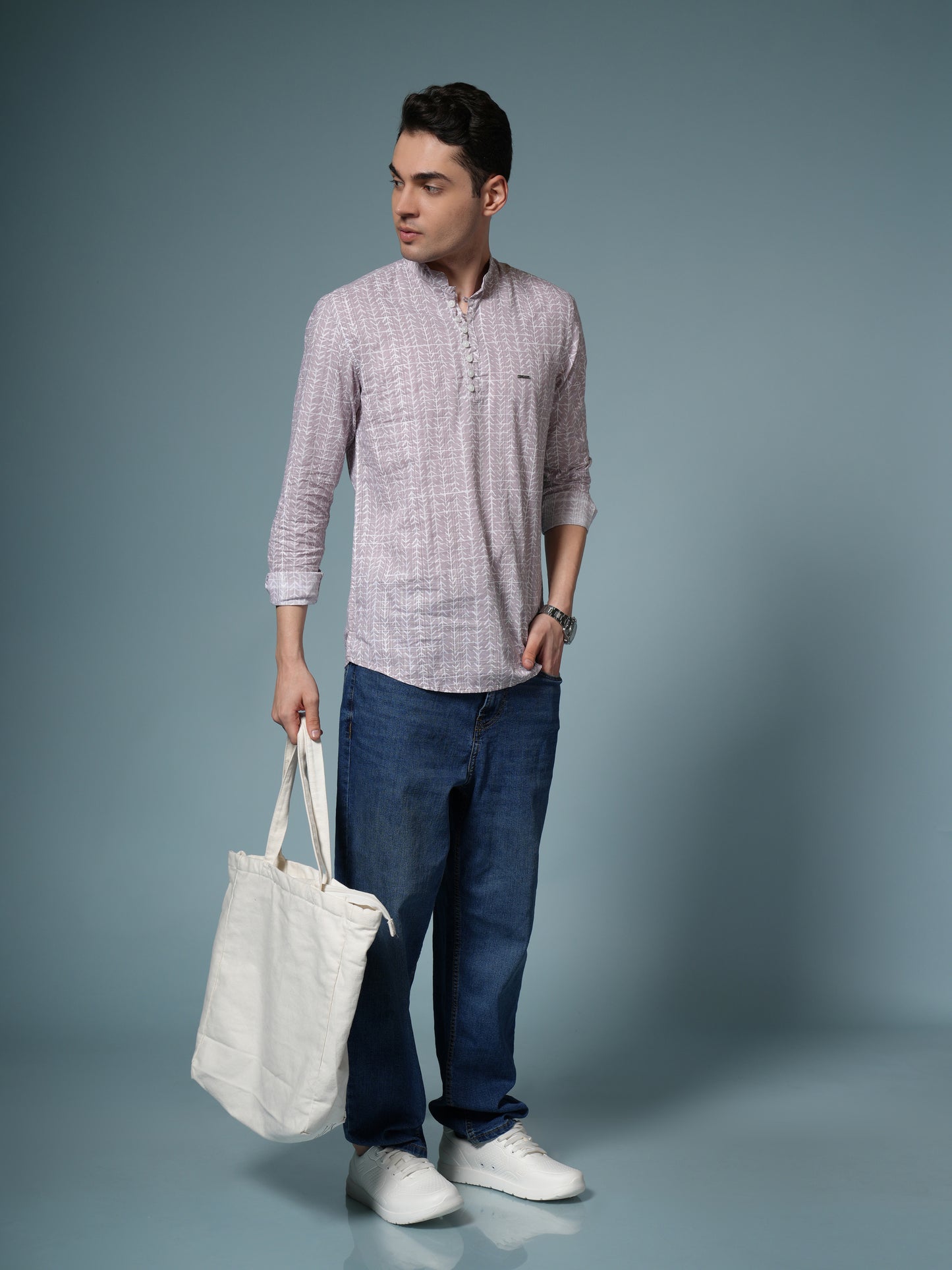 Men’s Printed Pink Casual Kurta