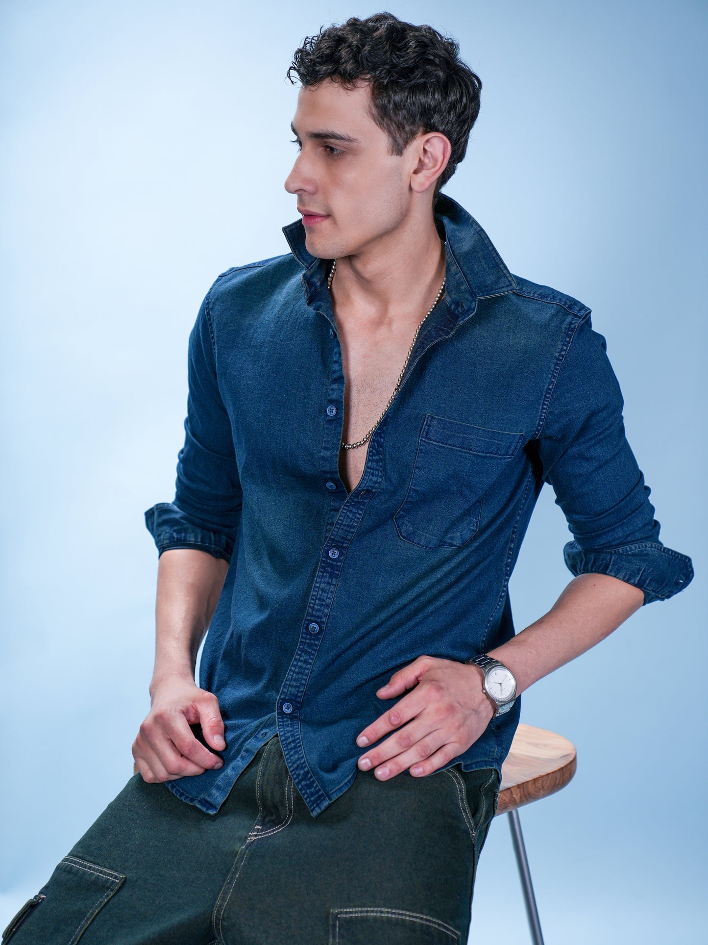 Men’s Green Denim Shirt