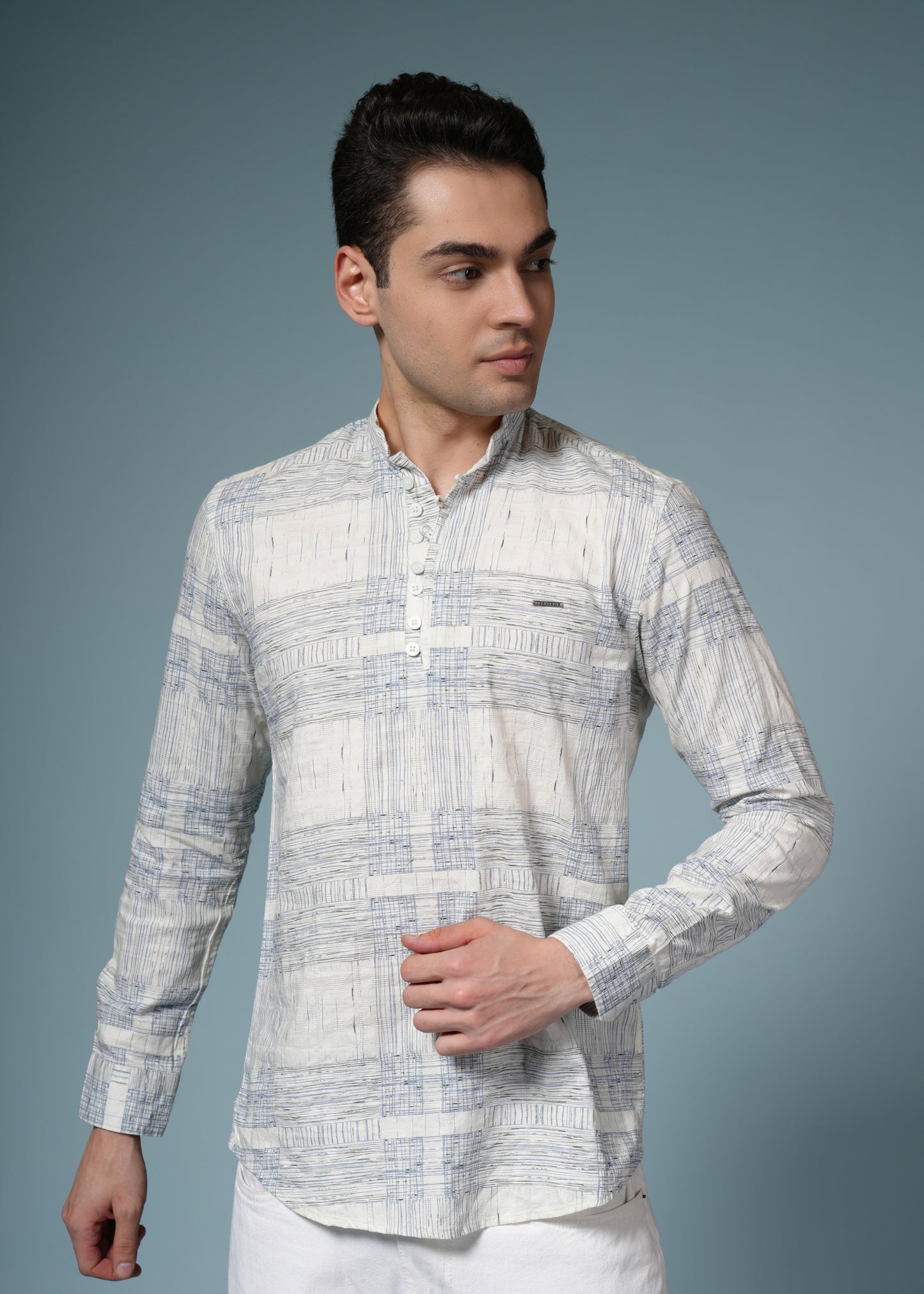 Men’s Grey Printed Casual Kurta
