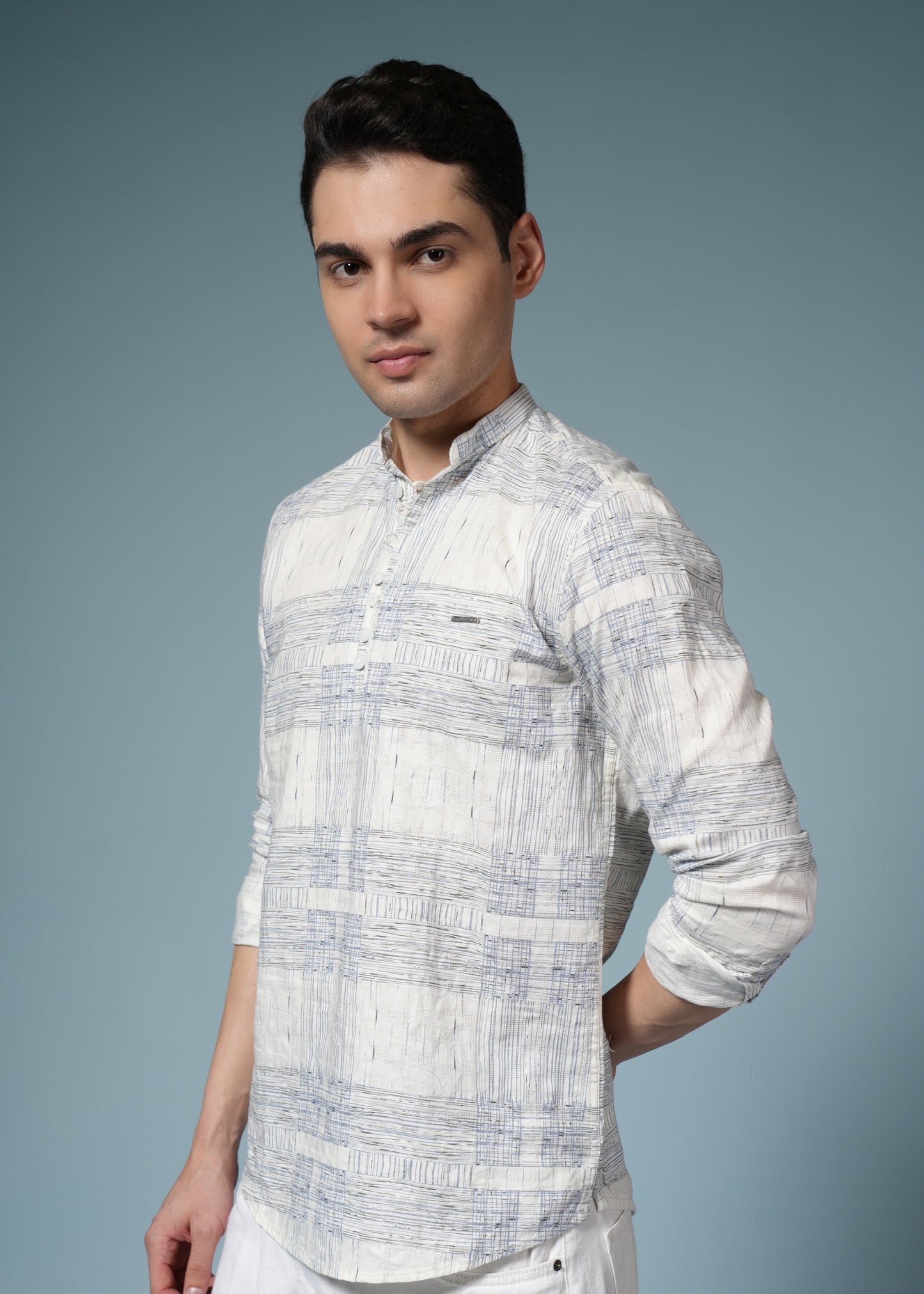 Men’s Grey Printed Casual Kurta