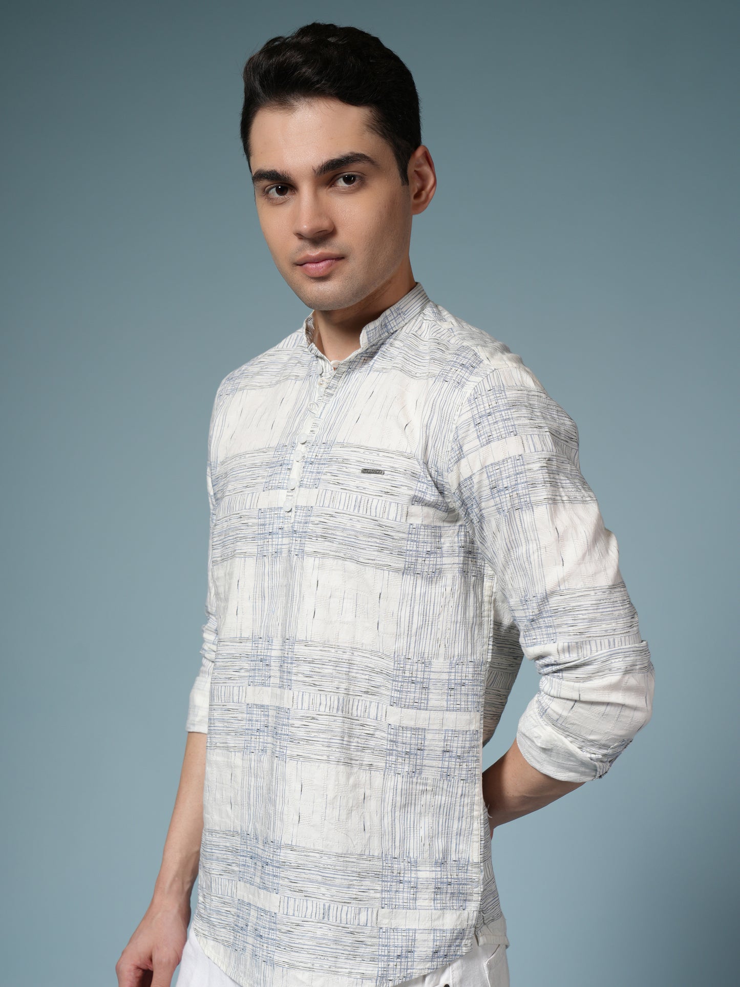 Men’s Grey Printed Casual Kurta