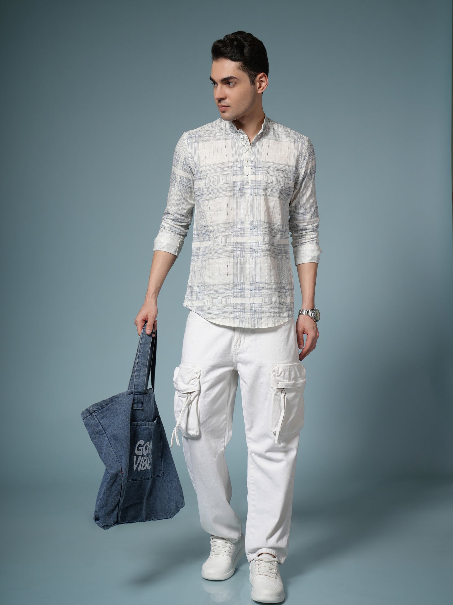 Men’s Grey Printed Casual Kurta