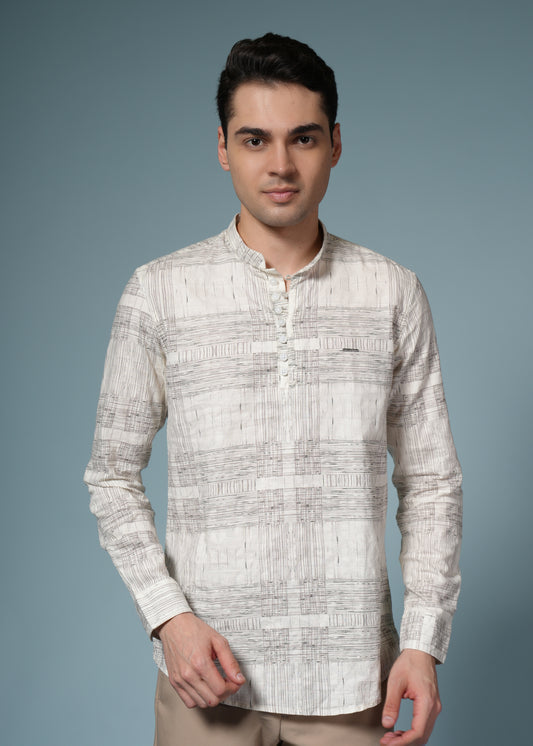 Men’s Brown Printed Casual Kurta