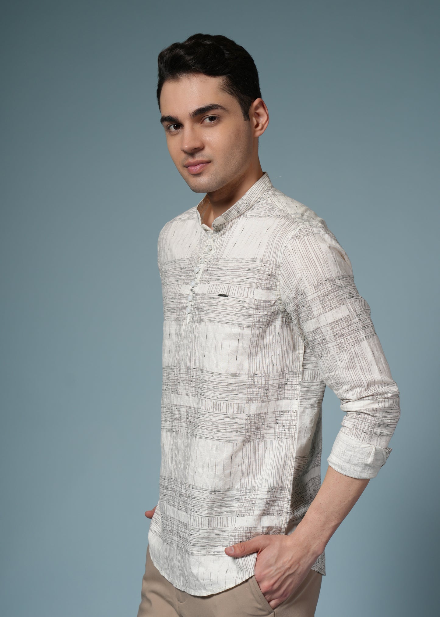 Men’s Brown Printed Casual Kurta