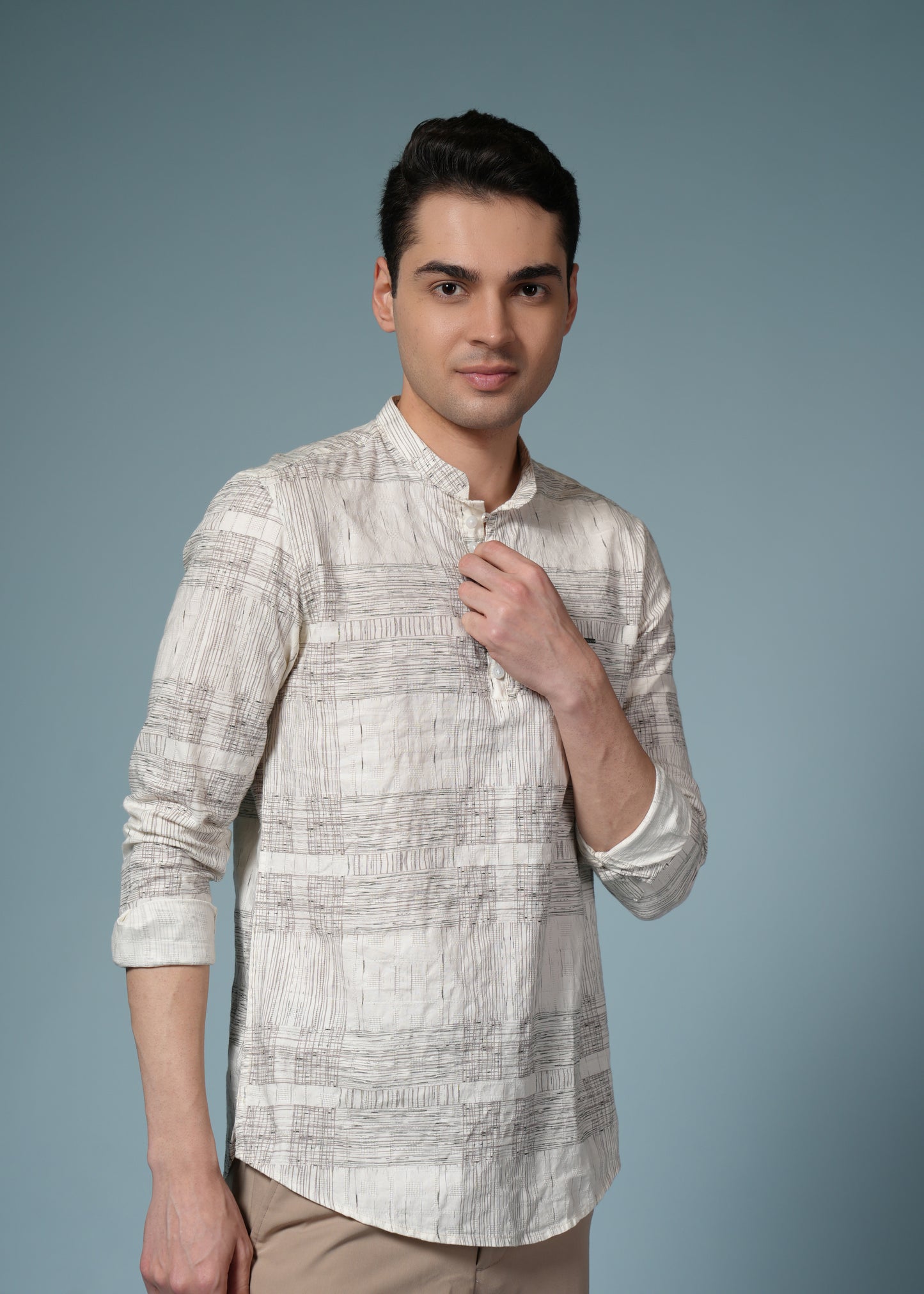 Men’s Brown Printed Casual Kurta