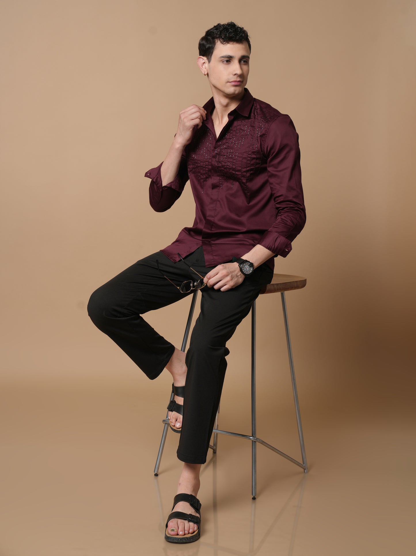 Men's Maroon  Party Wear