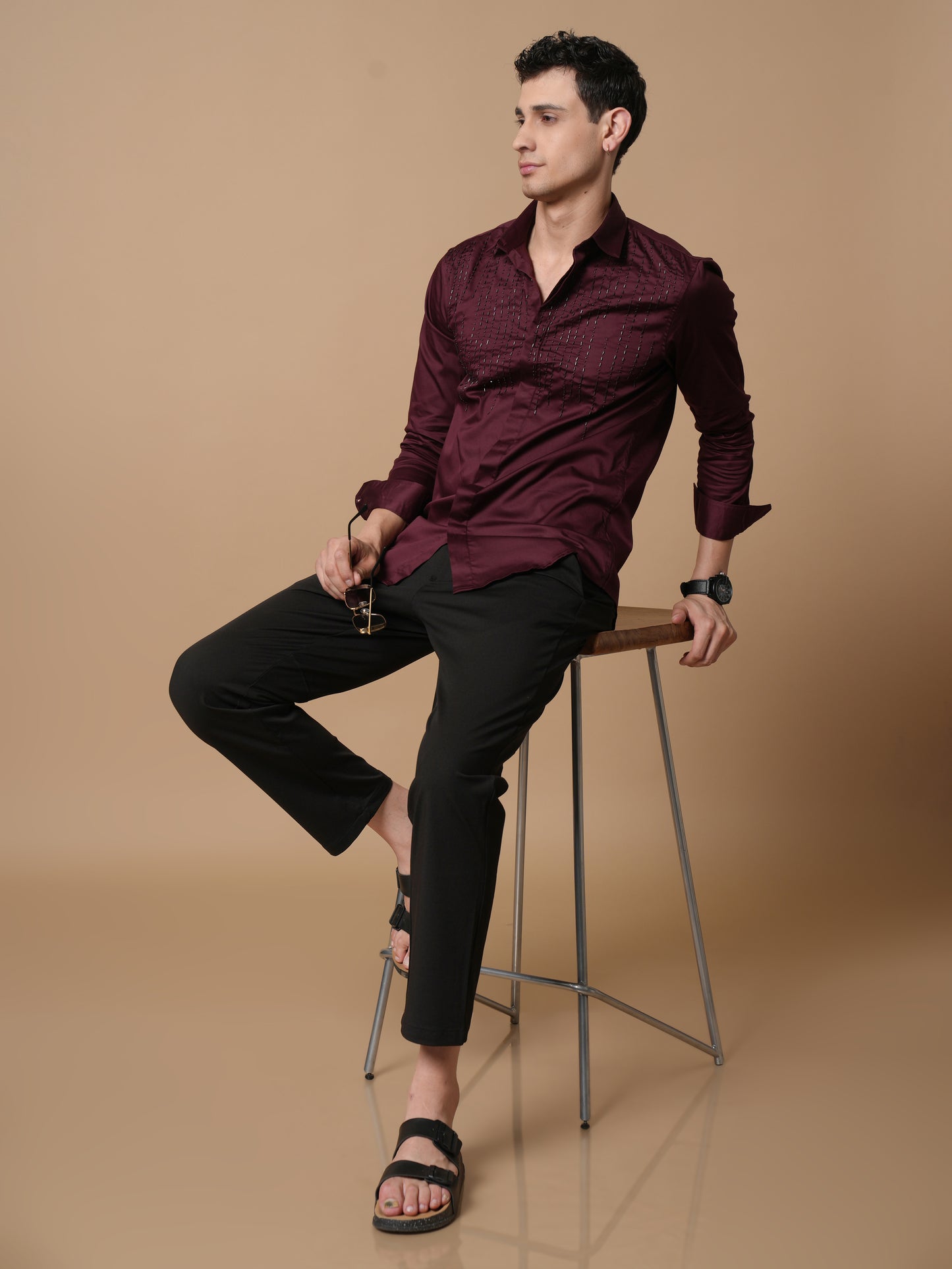 Men's Maroon  Party Wear