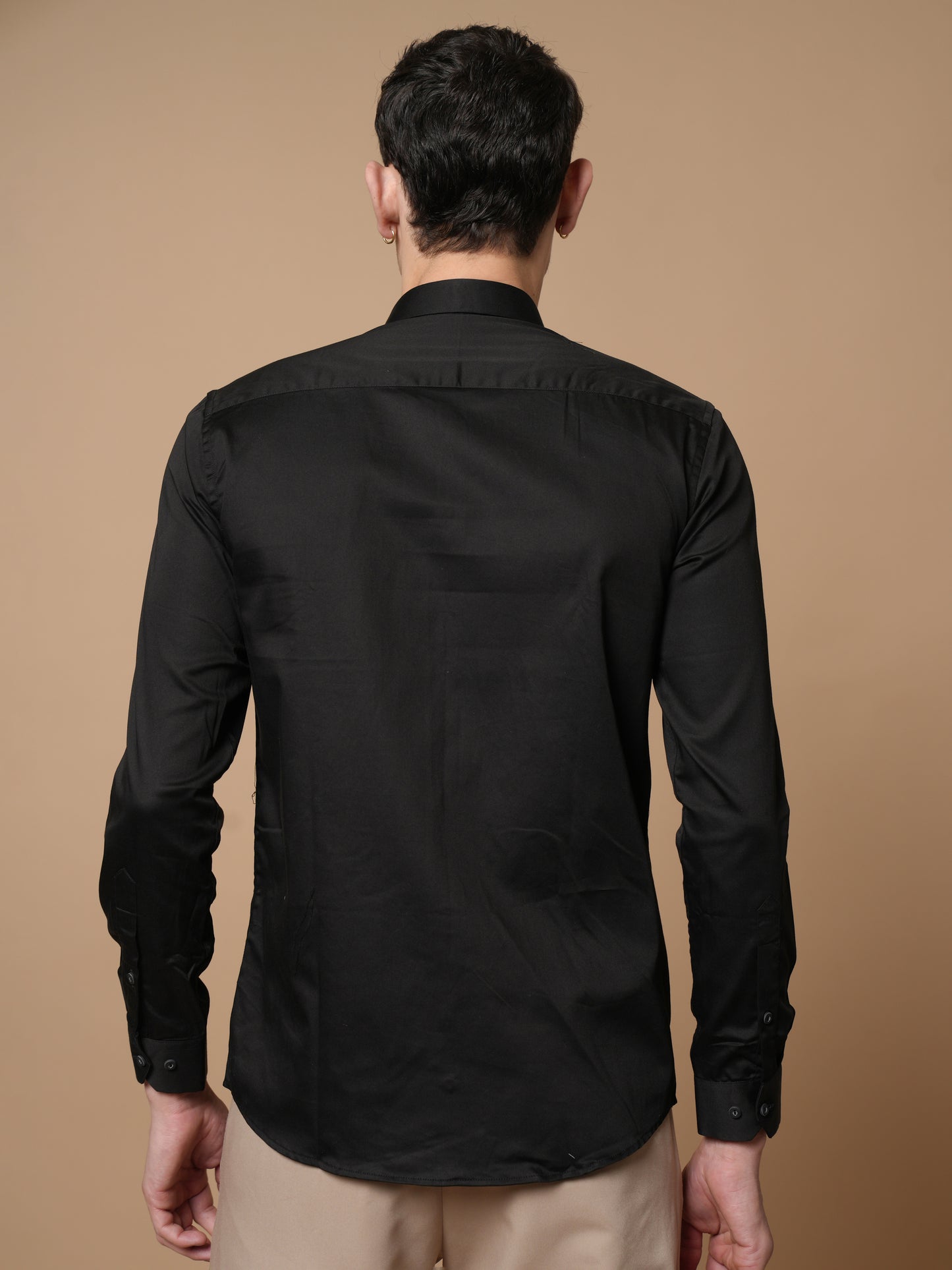 Men’s Black Embroidered Front Panel Casual Shirt