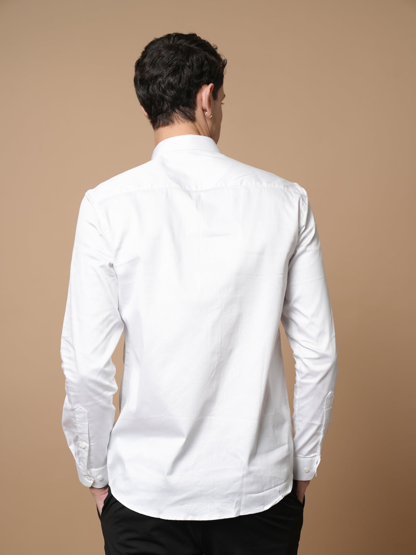 Men’s White Embroidered Front Panel Casual Shirt