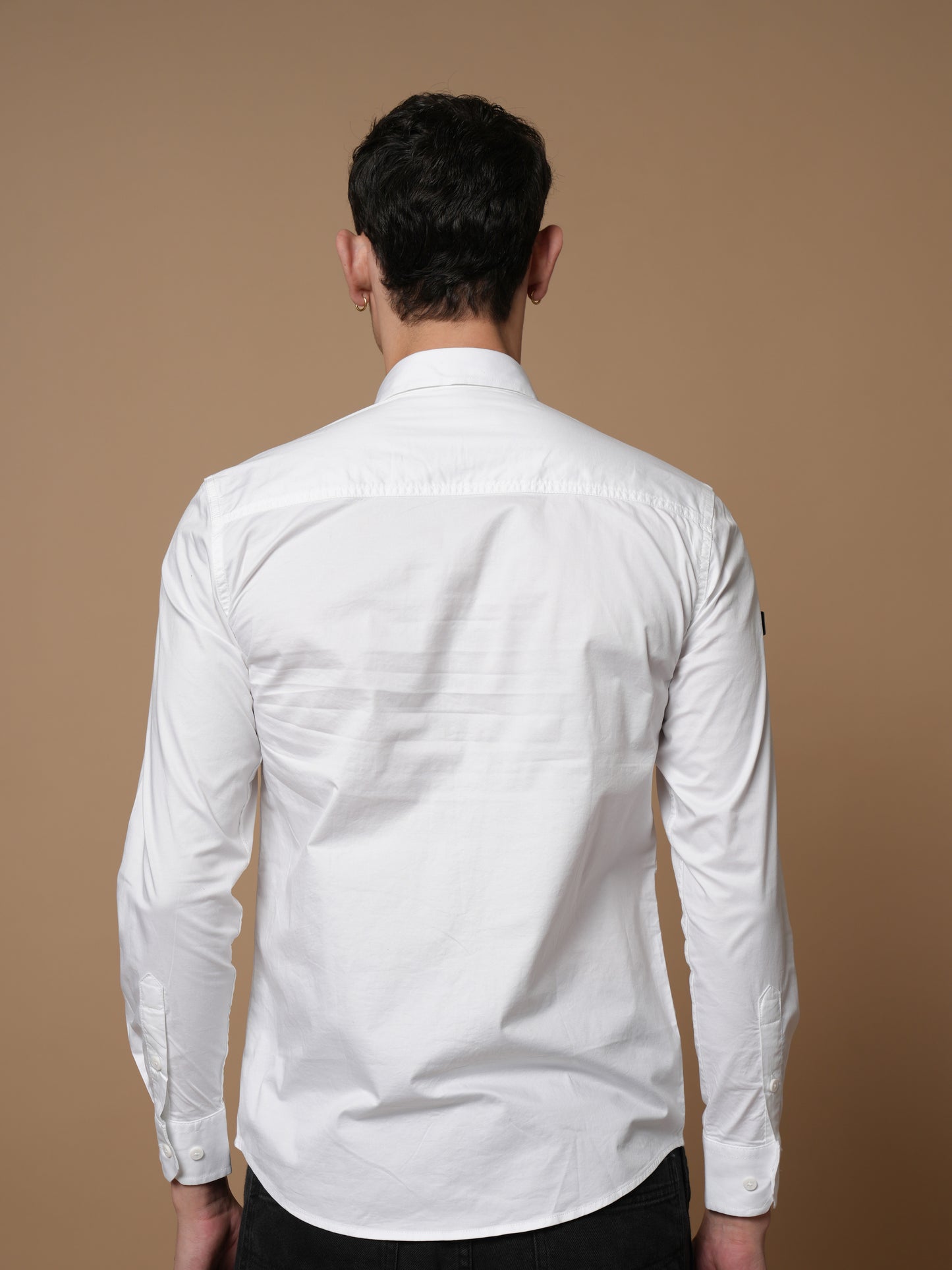 Men’s White Solid Utility Casual Shirt with Dual Pockets
