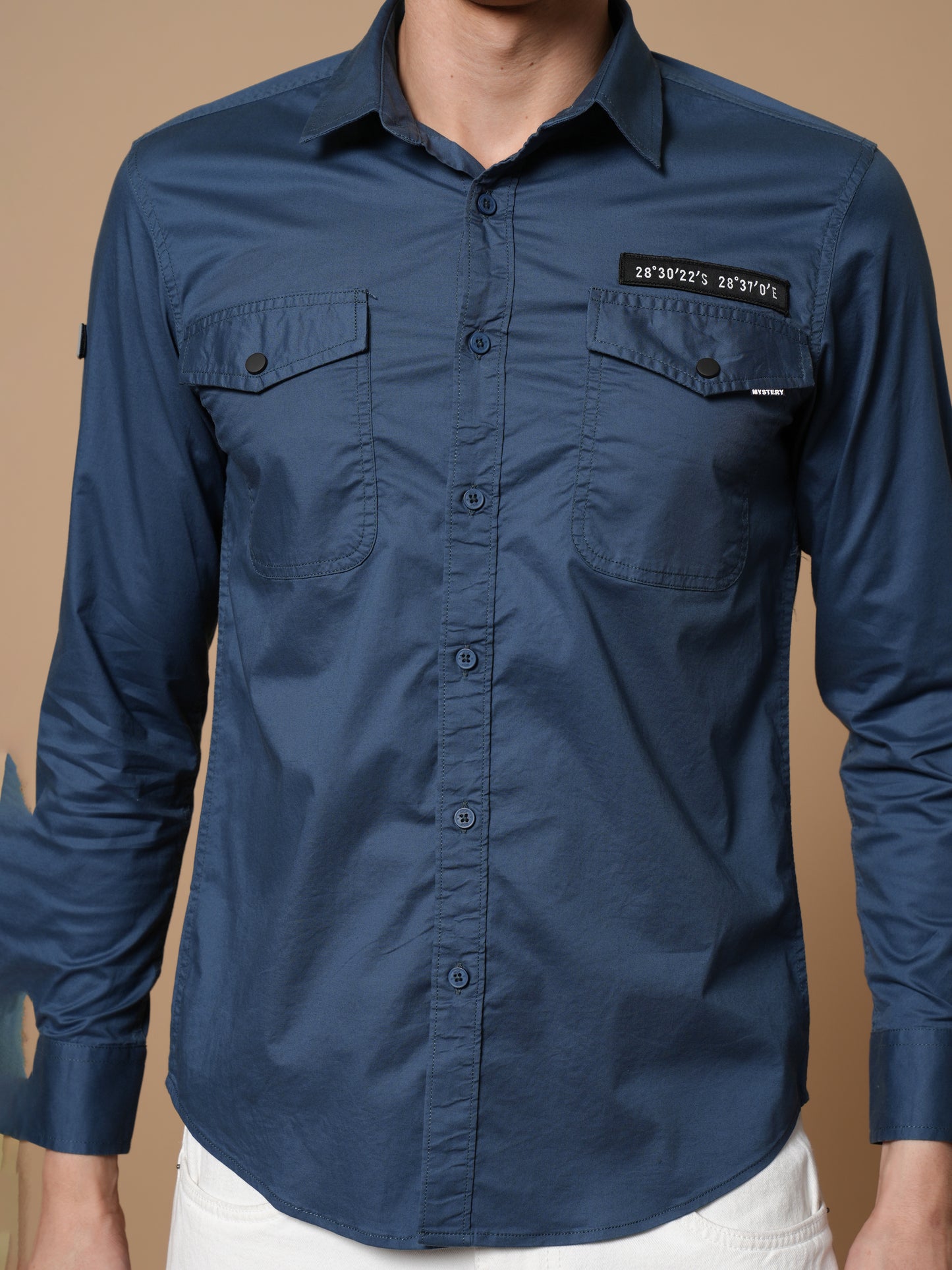 Men’s Peacock Solid Utility Casual Shirt with Dual Pockets