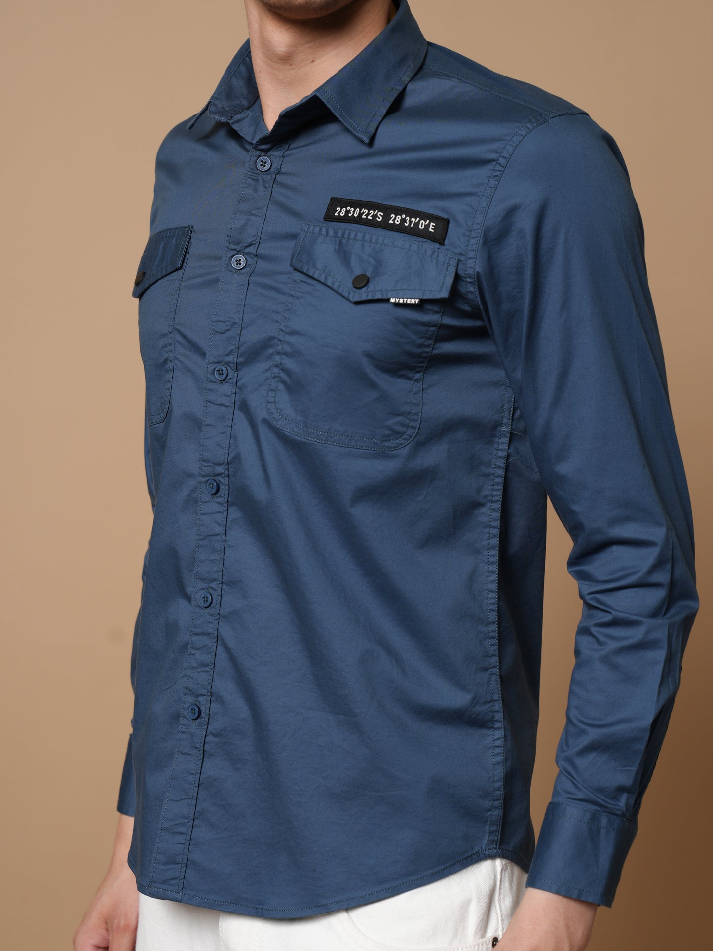 Men’s Peacock Solid Utility Casual Shirt with Dual Pockets