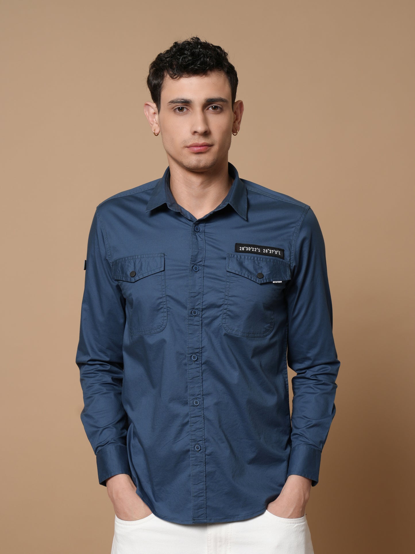 Men’s Peacock Solid Utility Casual Shirt with Dual Pockets