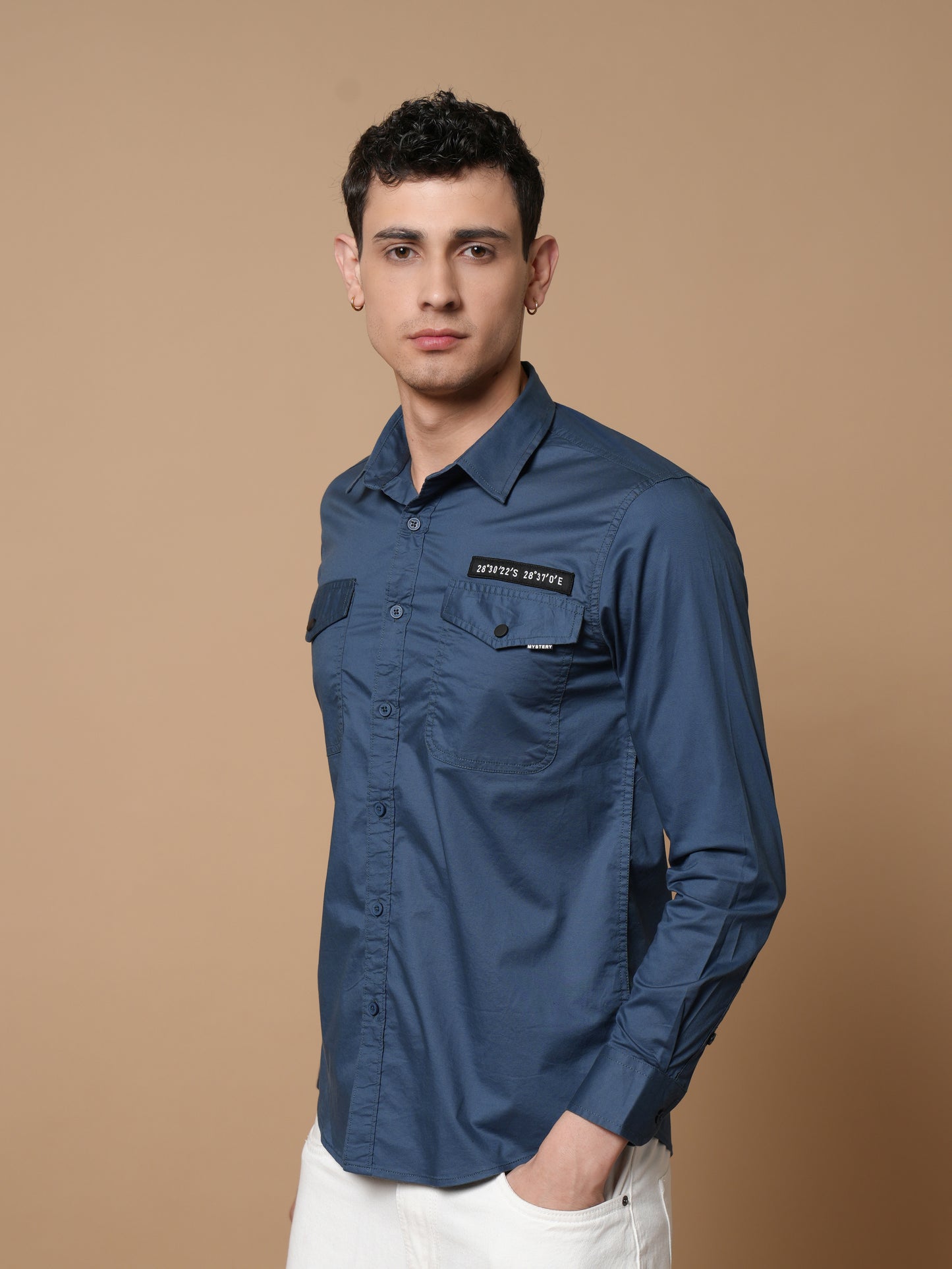 Men’s Peacock Solid Utility Casual Shirt with Dual Pockets