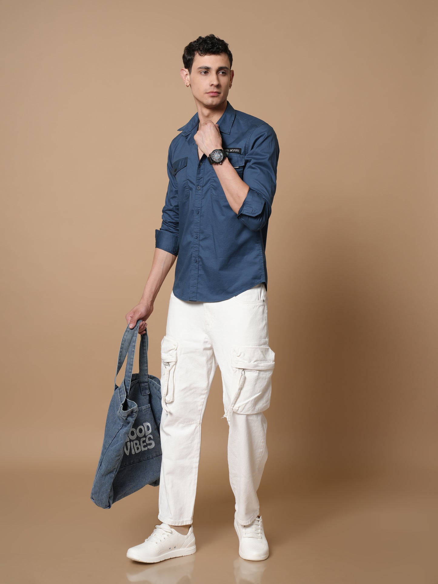 Men’s Peacock Solid Utility Casual Shirt with Dual Pockets