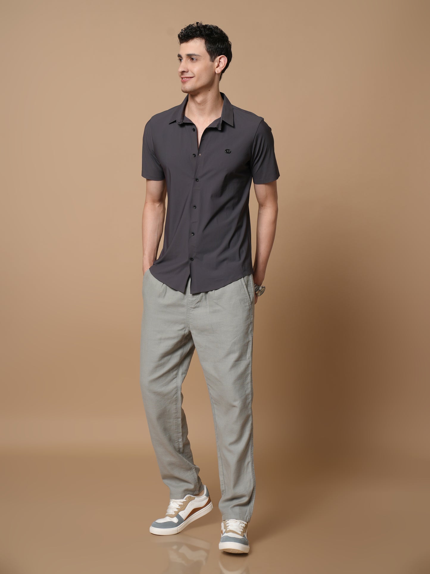 Men’s Short Sleeve Stitchless Shirt Dark Grey