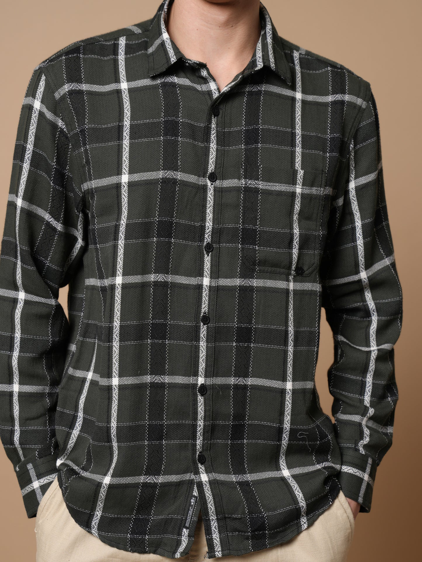 Men’s Bottle Green Casual Checked Shirt