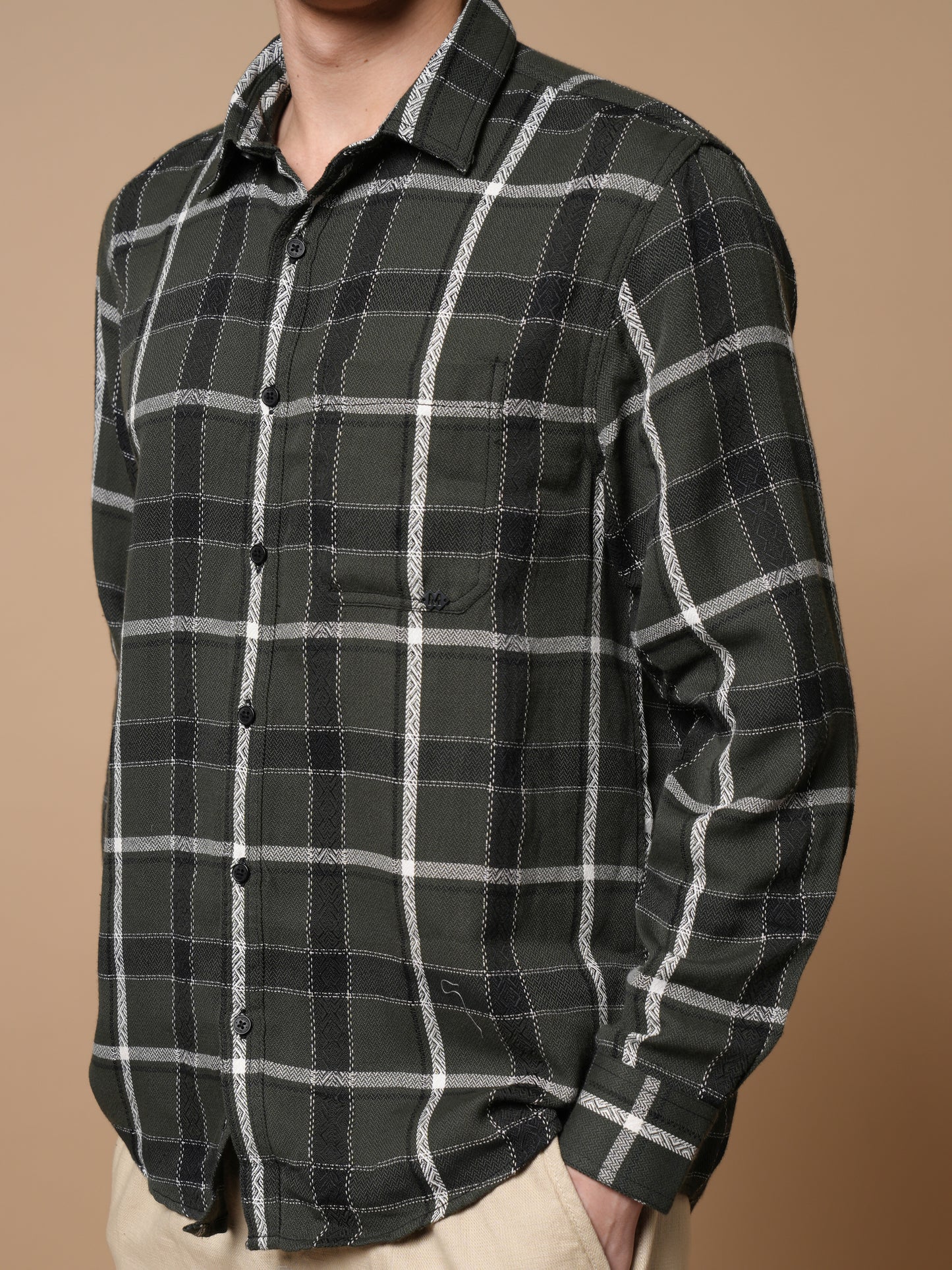 Men’s Bottle Green Casual Checked Shirt