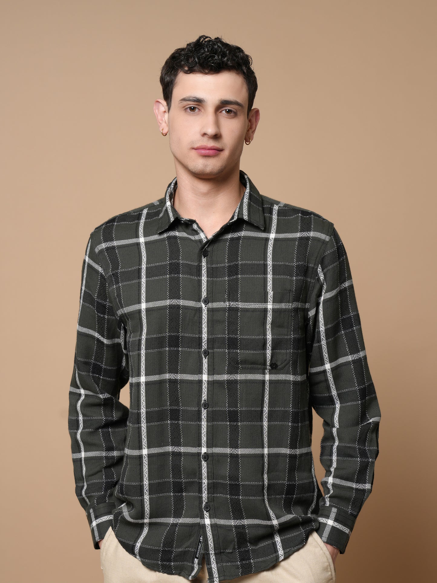 Men’s Bottle Green Casual Checked Shirt