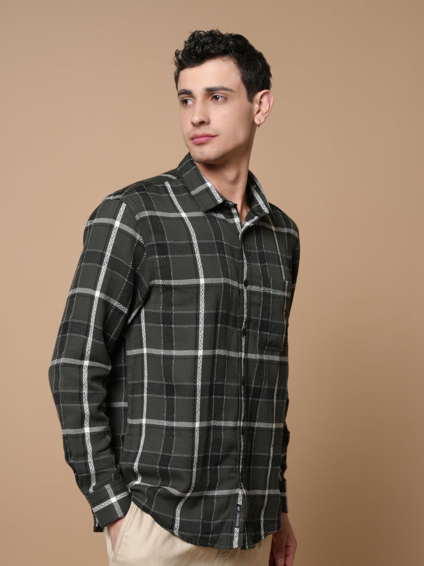 Men’s Bottle Green Casual Checked Shirt