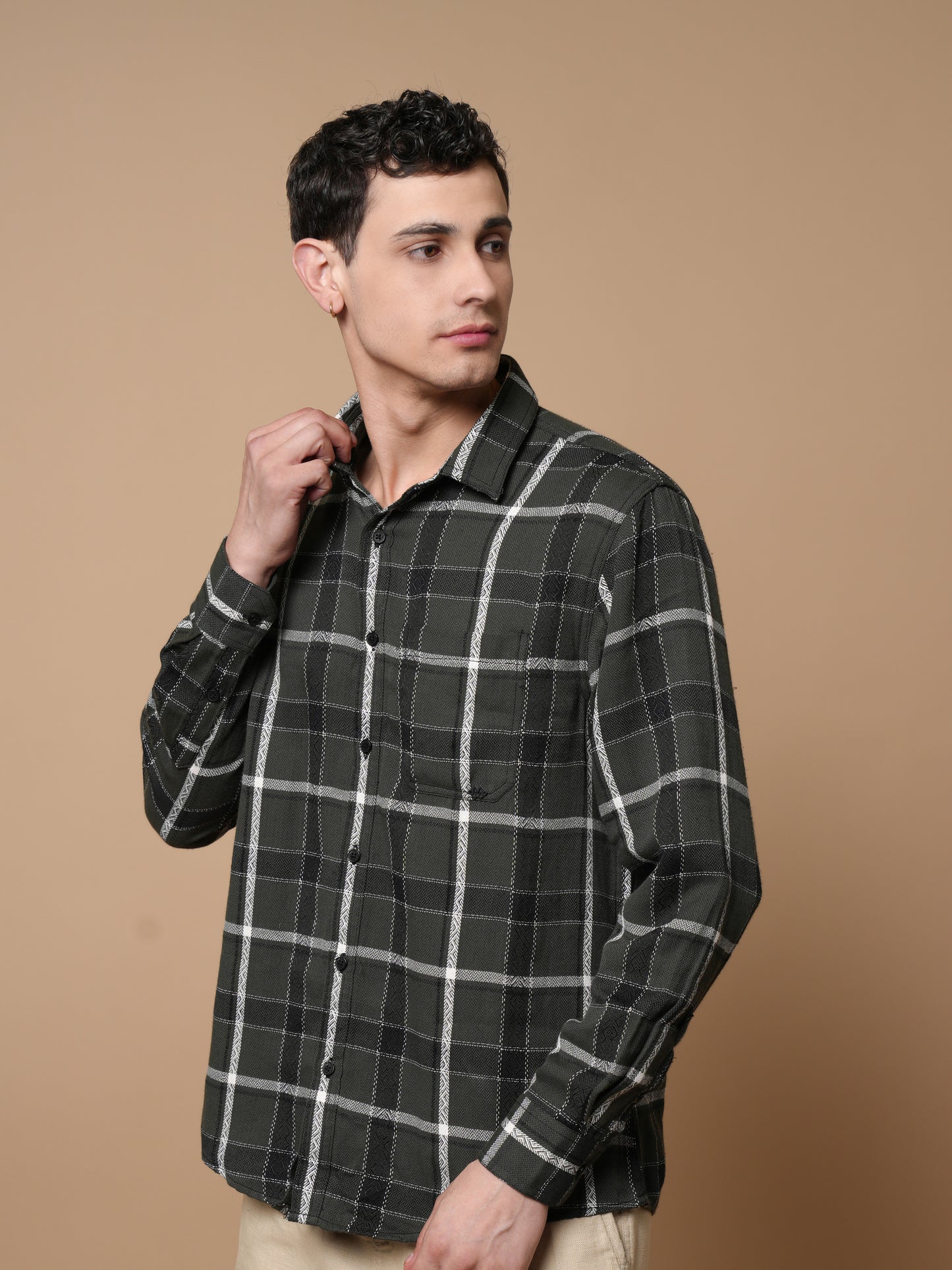 Men’s Bottle Green Casual Checked Shirt