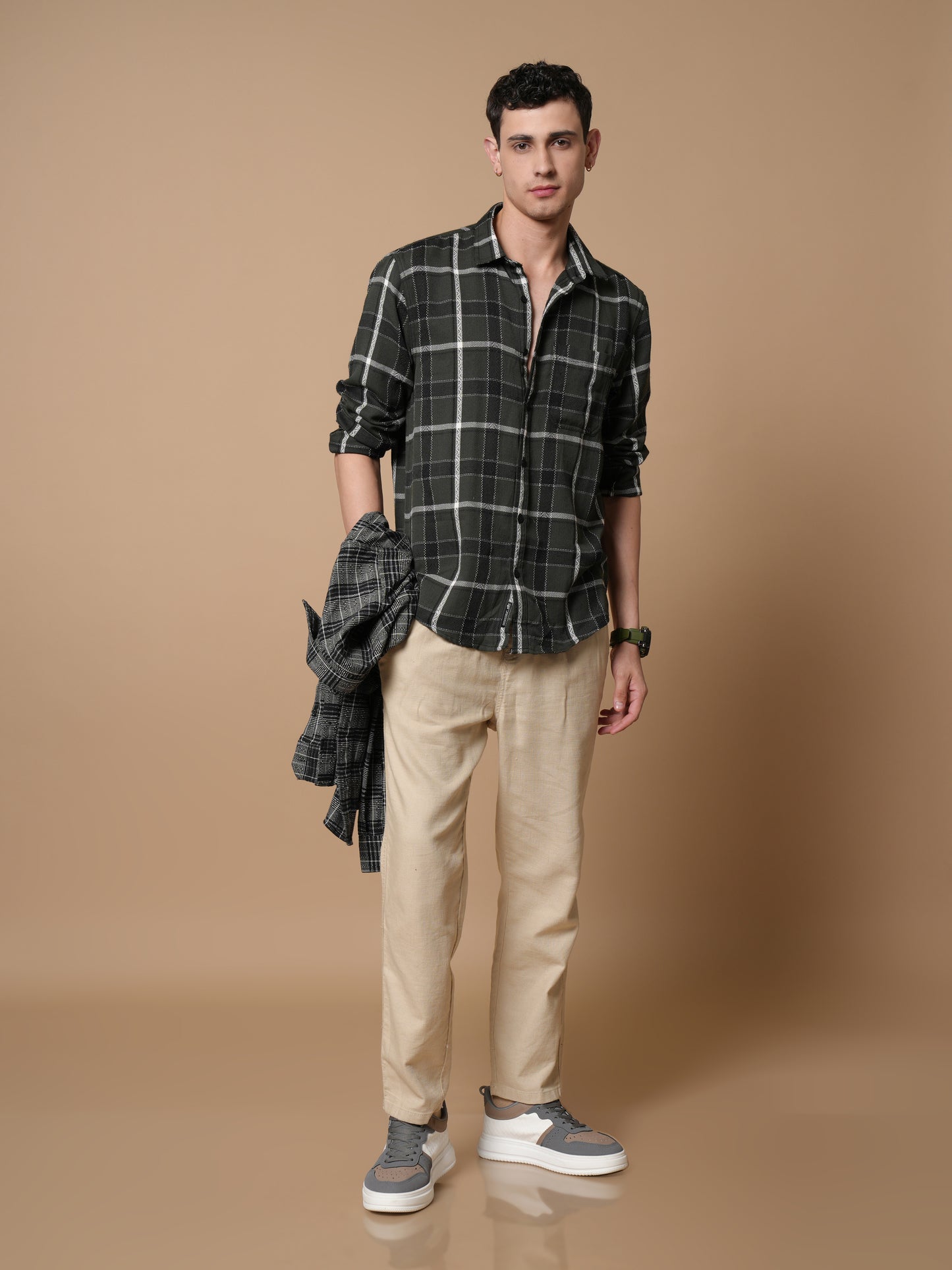 Men’s Bottle Green Casual Checked Shirt