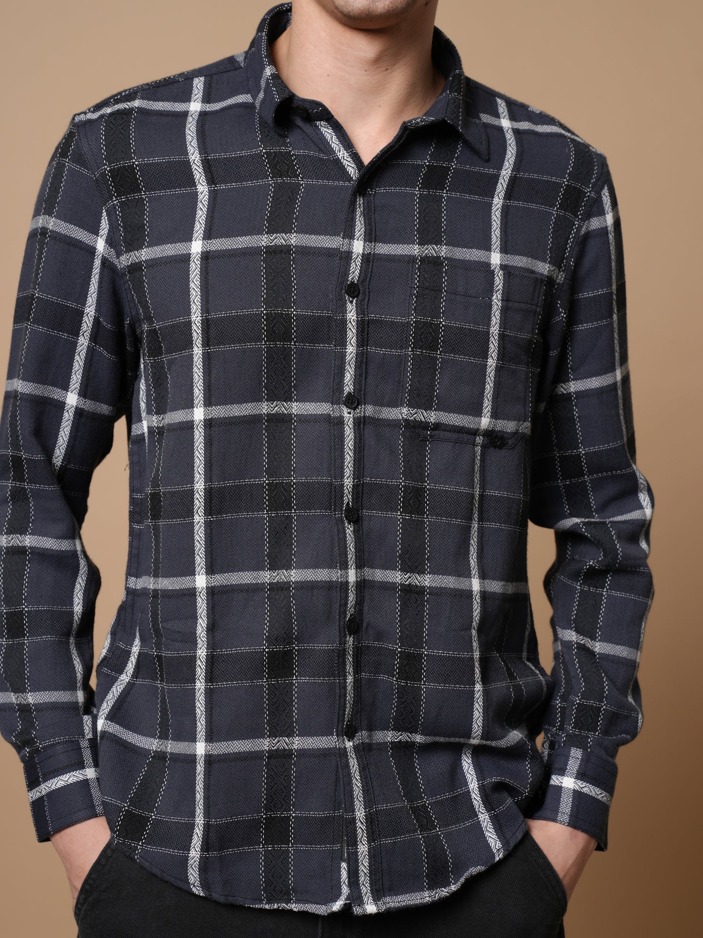 Men’s Grey Casual Checked Shirt