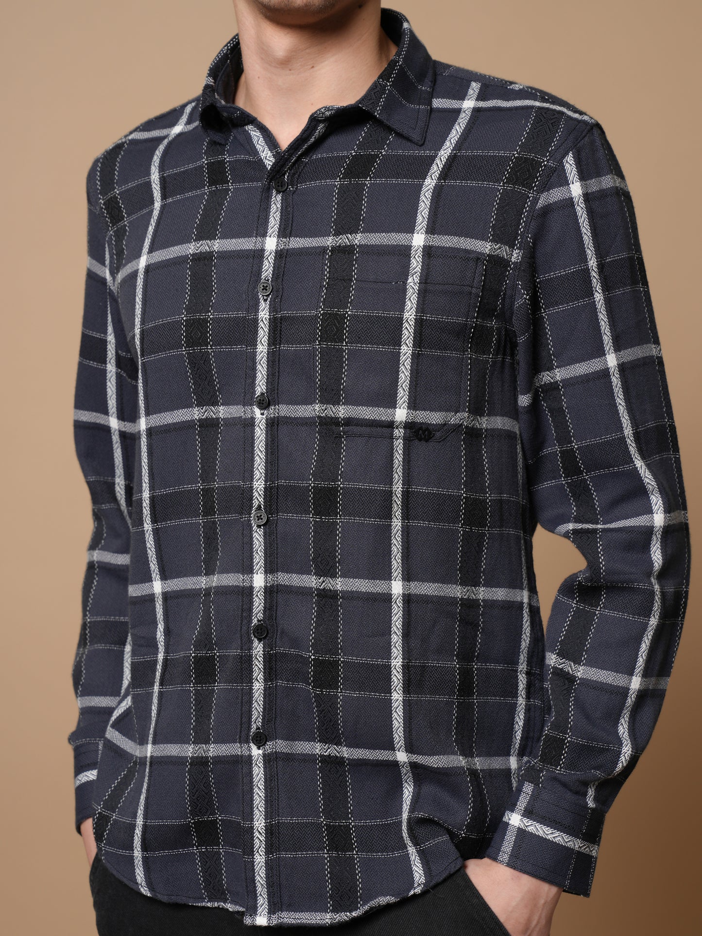 Men’s Grey Casual Checked Shirt