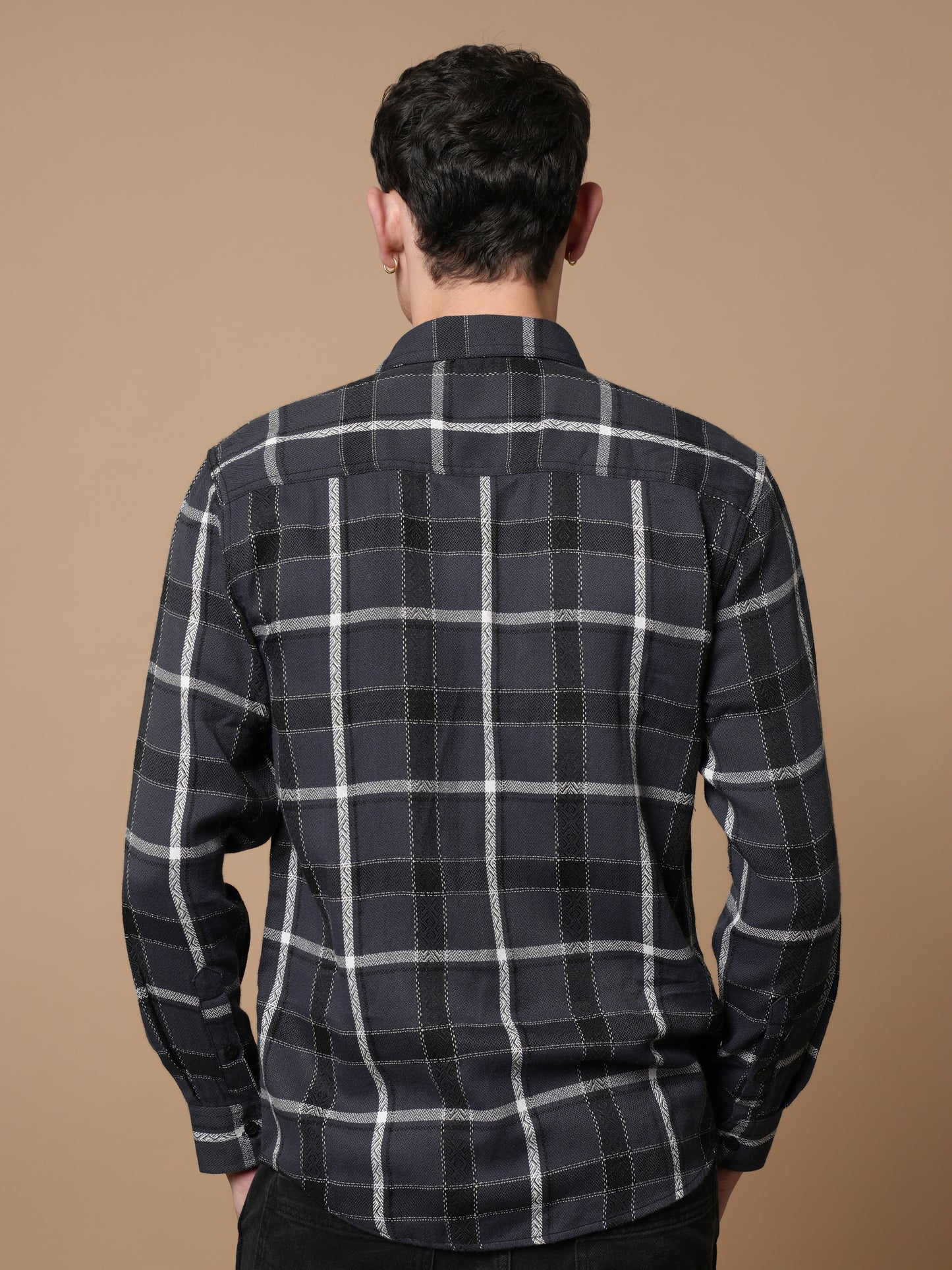 Men’s Grey Casual Checked Shirt
