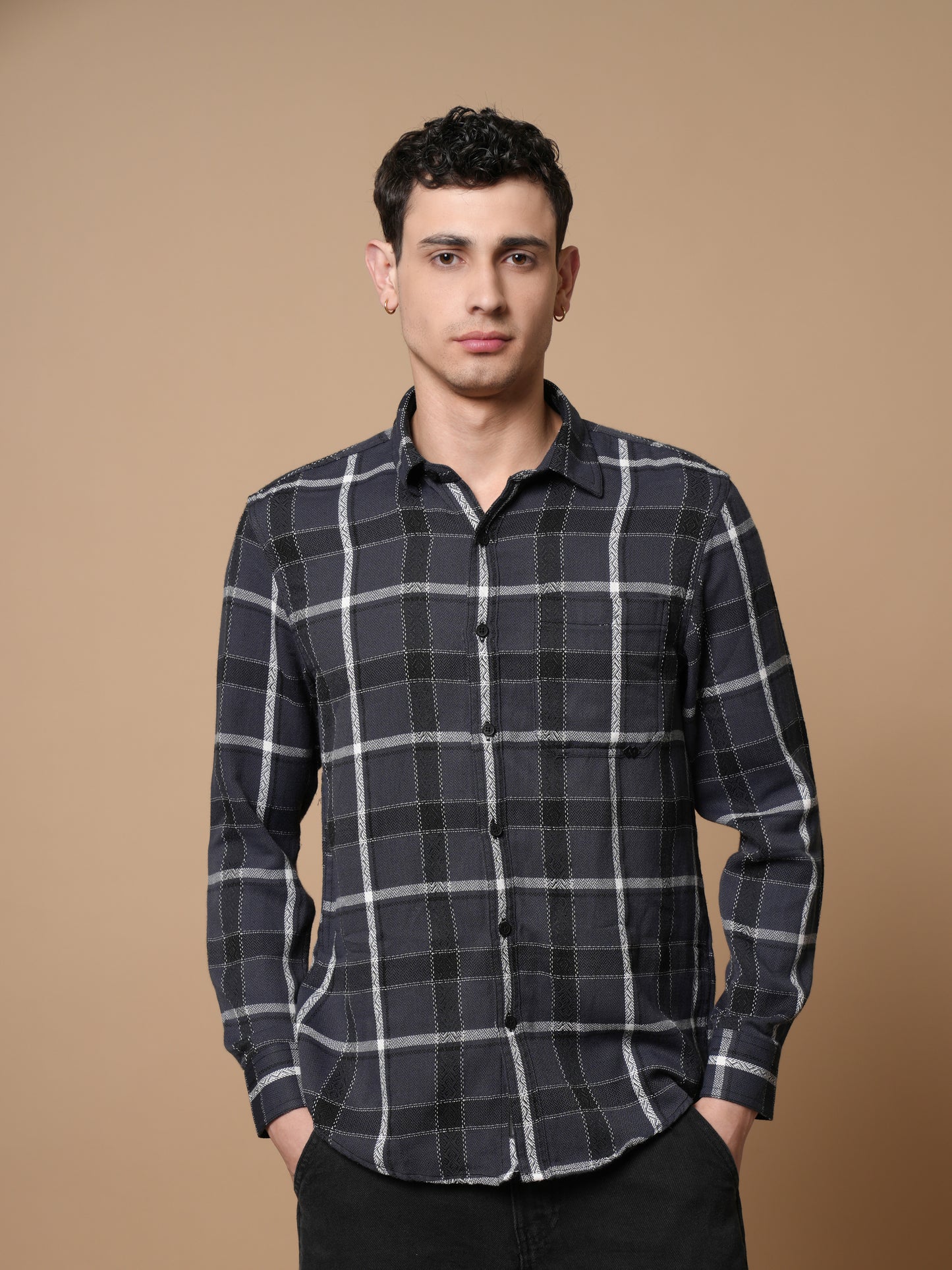 Men’s Grey Casual Checked Shirt