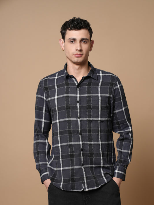 Men’s Grey Casual Checked Shirt