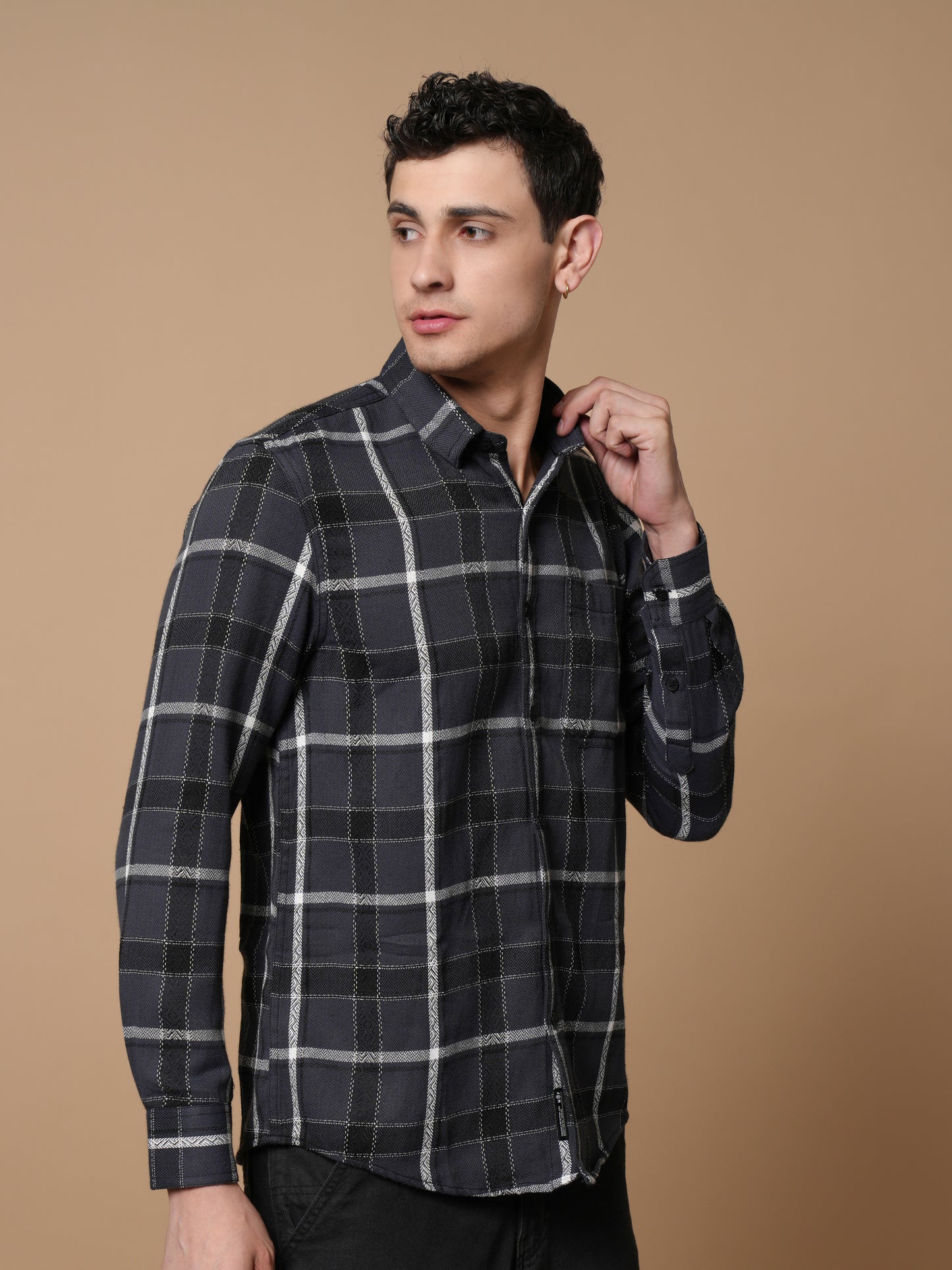 Men’s Grey Casual Checked Shirt