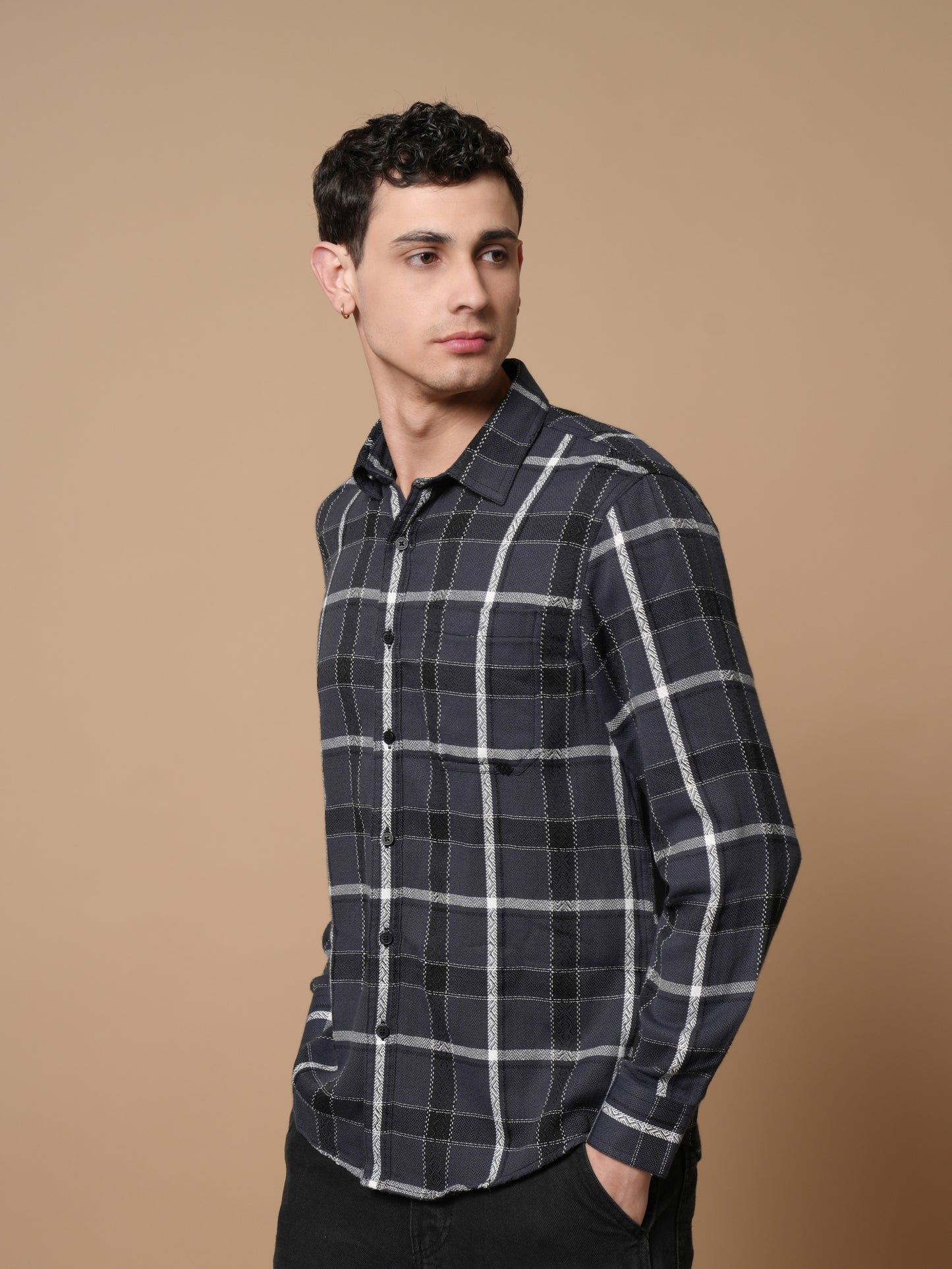 Men’s Grey Casual Checked Shirt