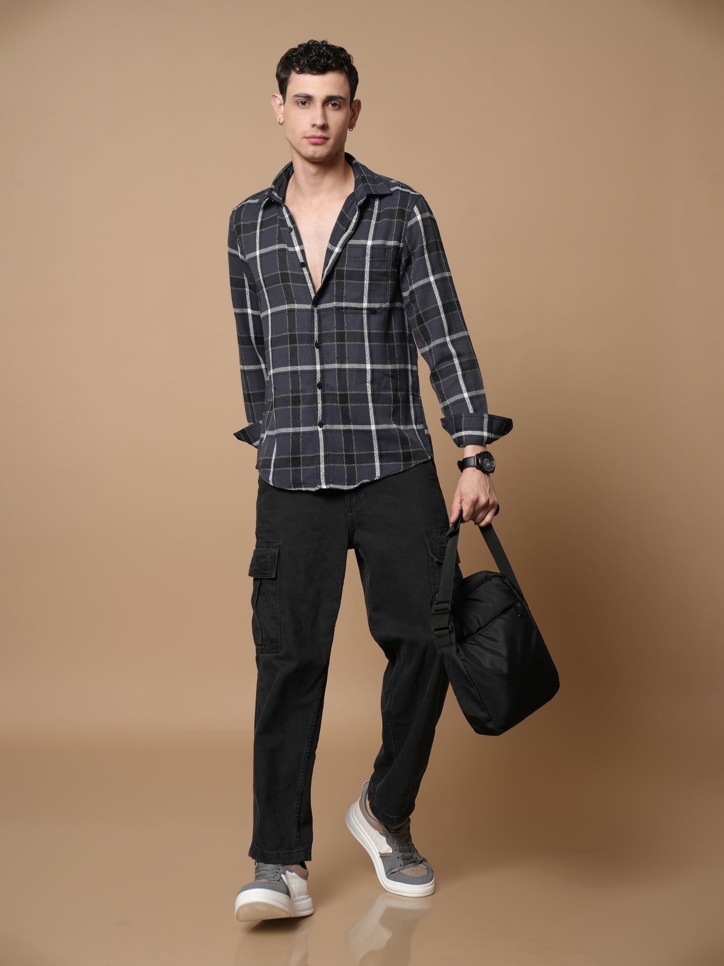 Men’s Grey Casual Checked Shirt