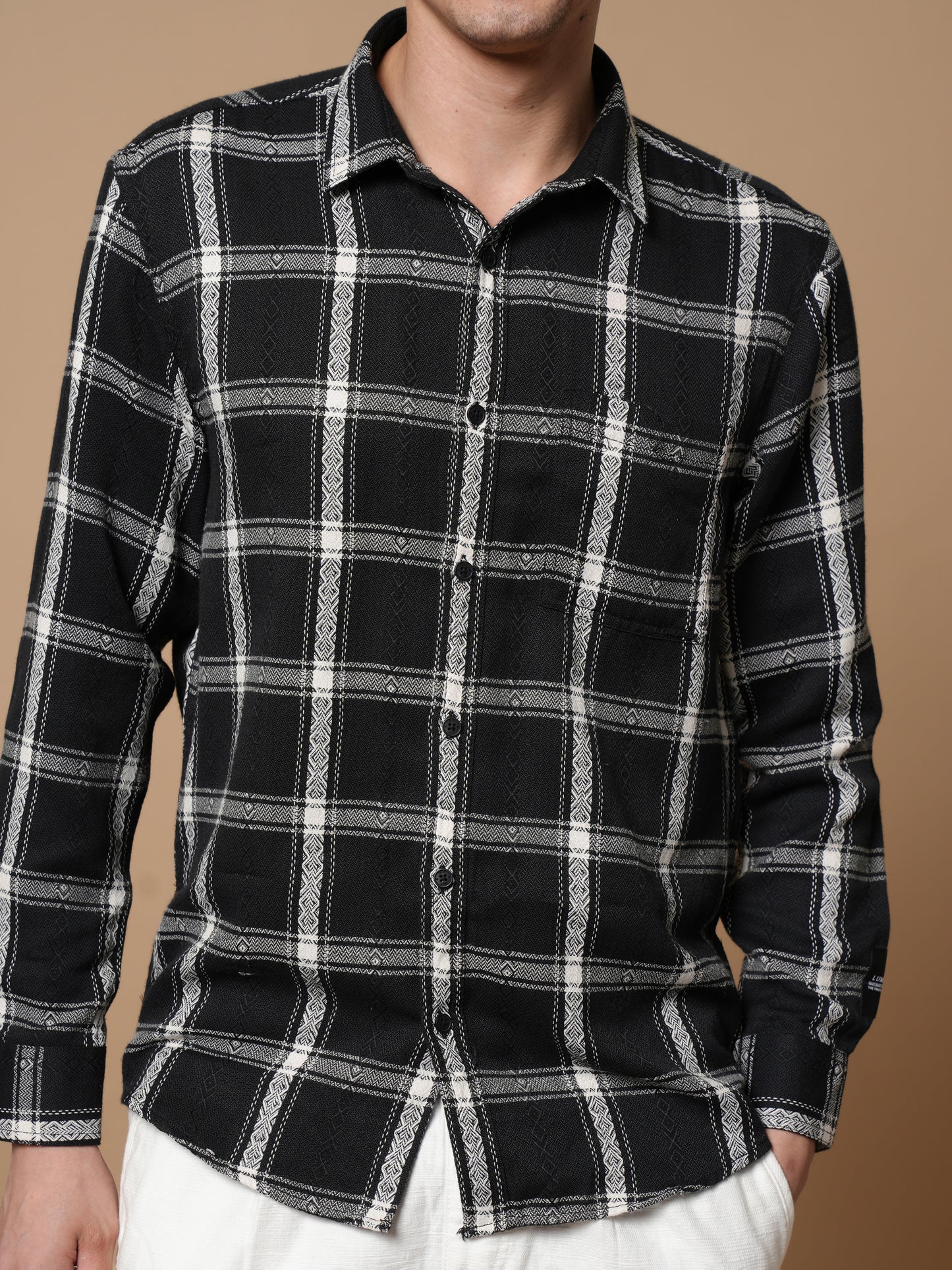 Men’s Black Checkered Cotton Casual Shirt
