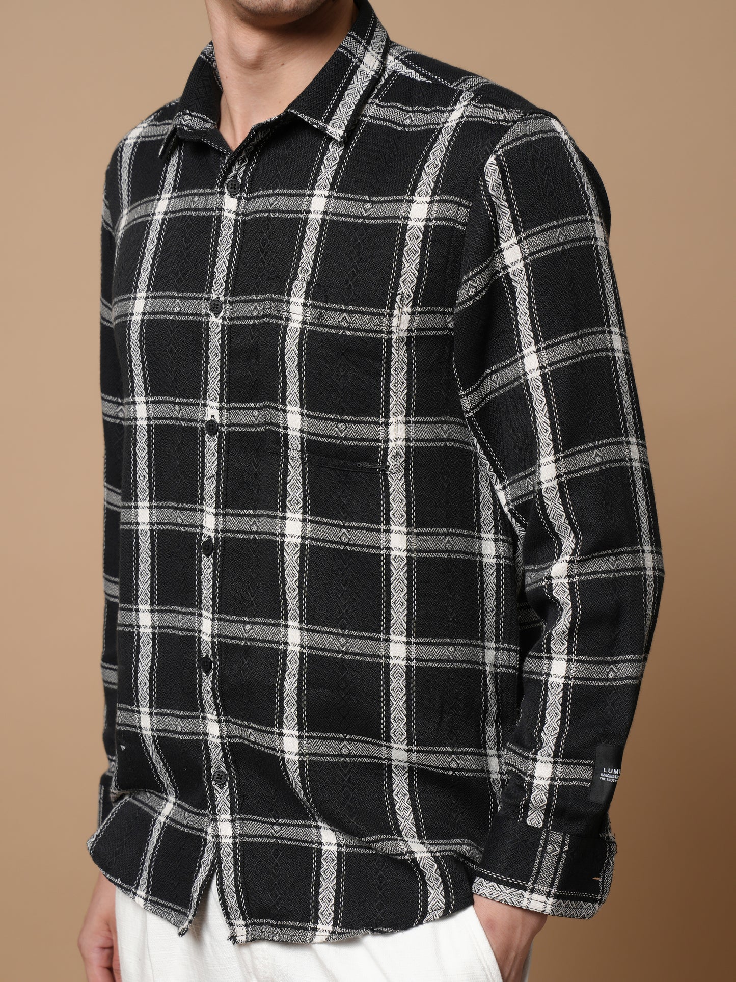 Men’s Black Checkered Cotton Casual Shirt