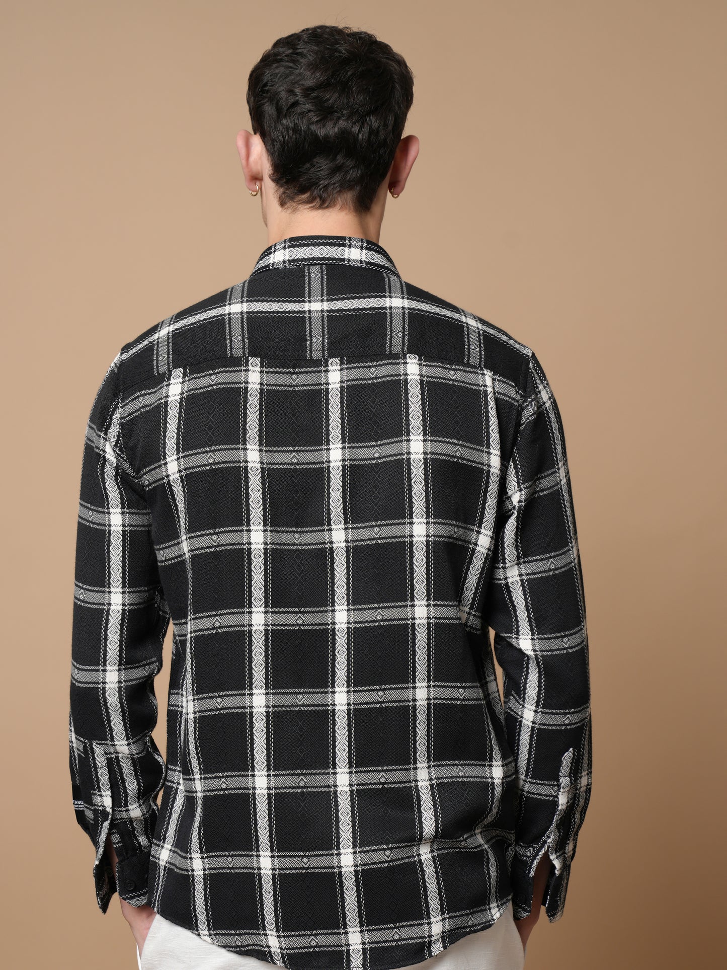 Men’s Black Checkered Cotton Casual Shirt