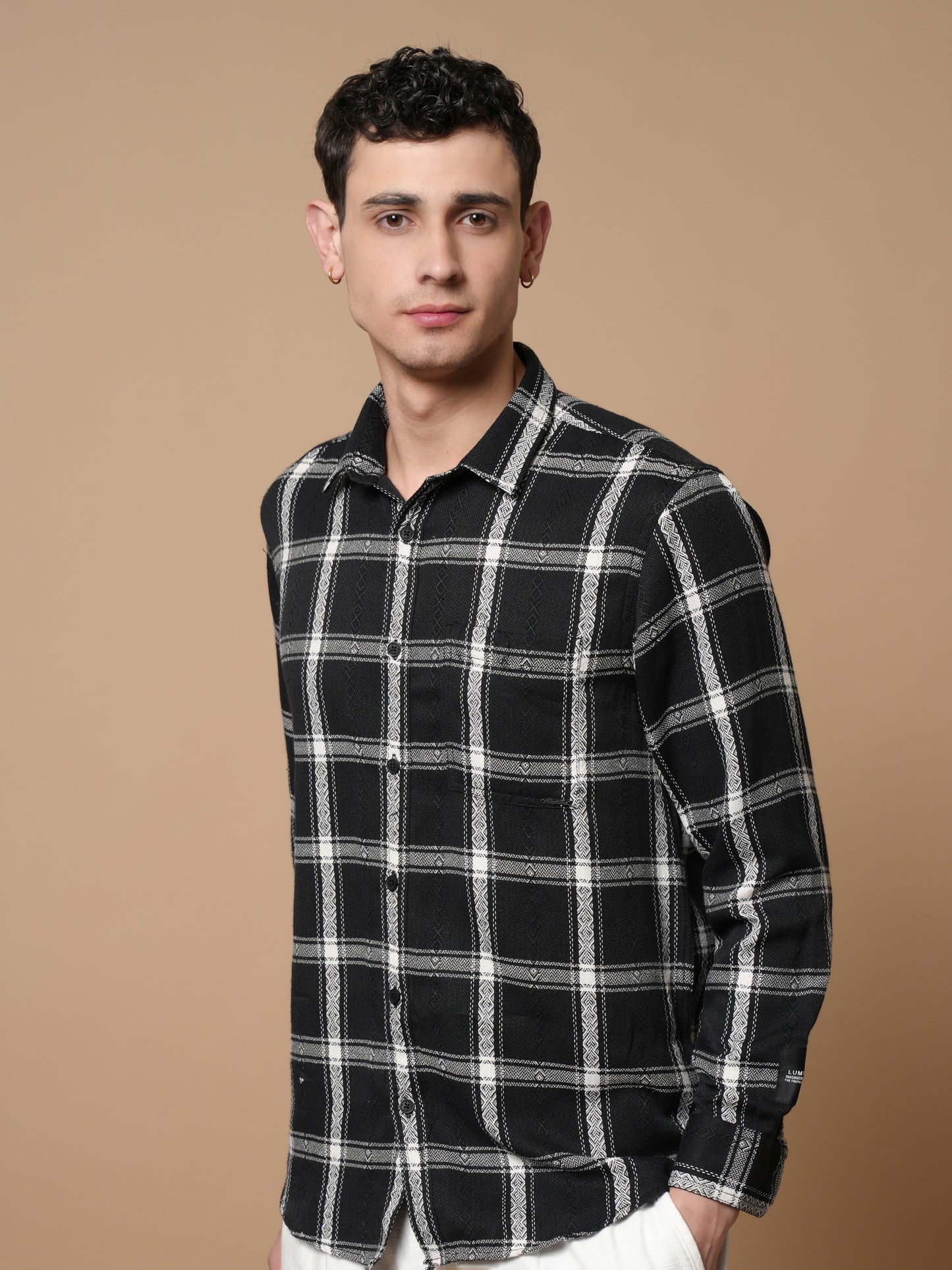 Men’s Black Checkered Cotton Casual Shirt