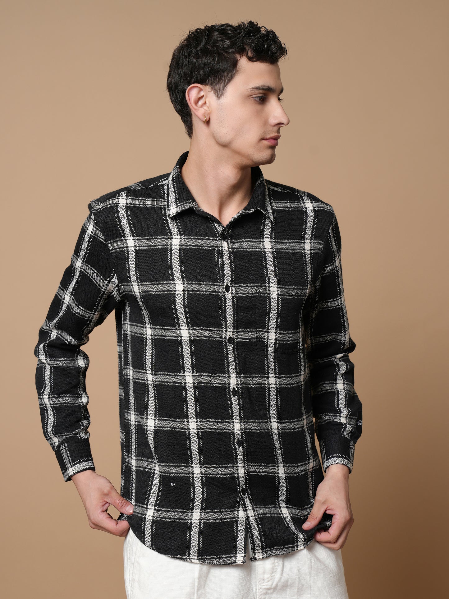 Men’s Black Checkered Cotton Casual Shirt