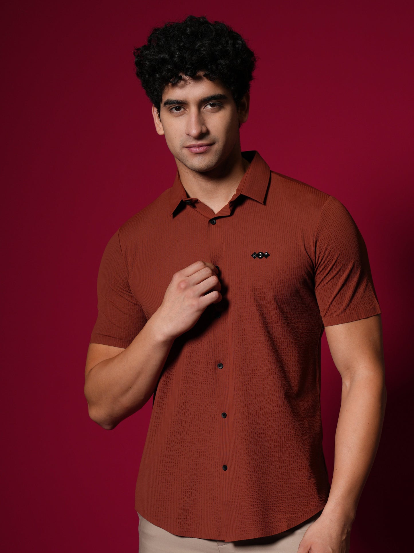 Men's Short Sleeve Stitchless Shirt Orange