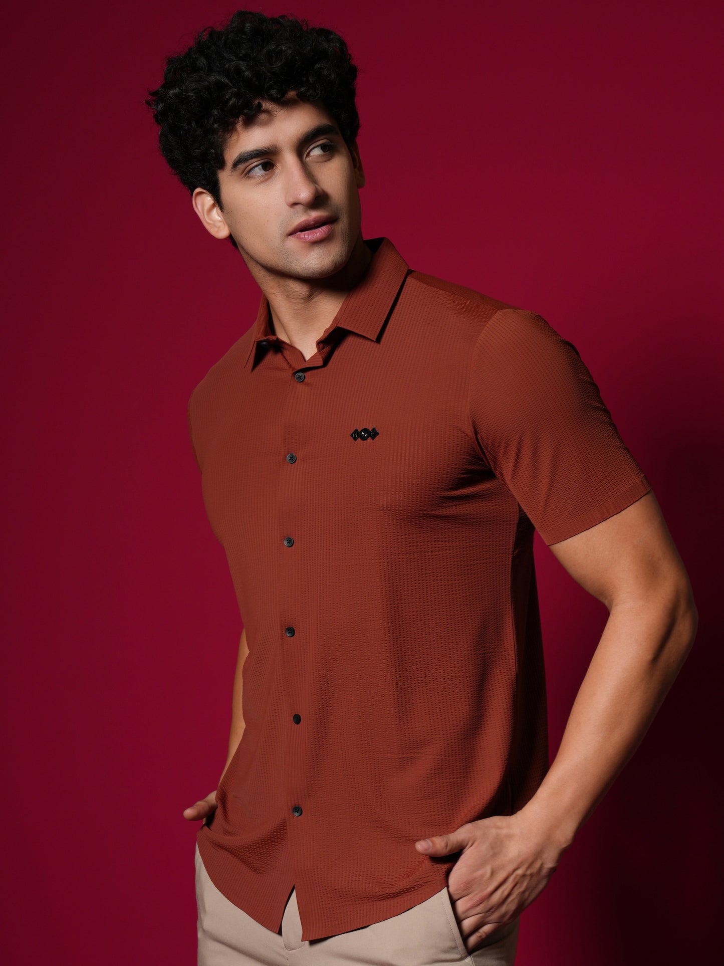 Men's Short Sleeve Stitchless Shirt Orange