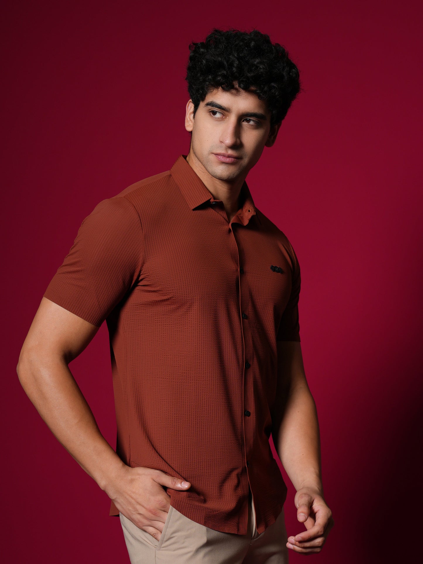 Men's Short Sleeve Stitchless Shirt Orange