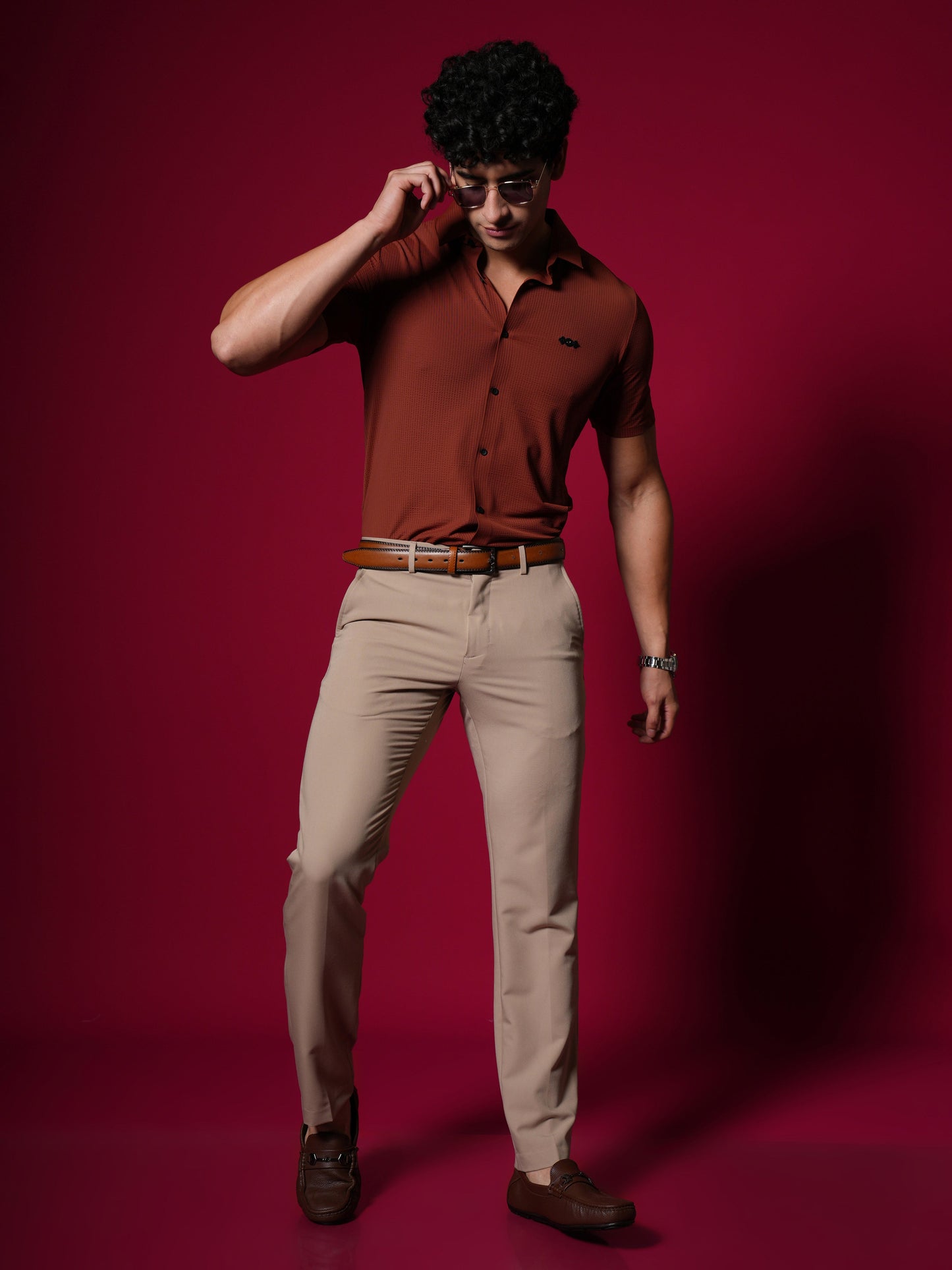 Men's Short Sleeve Stitchless Shirt Orange