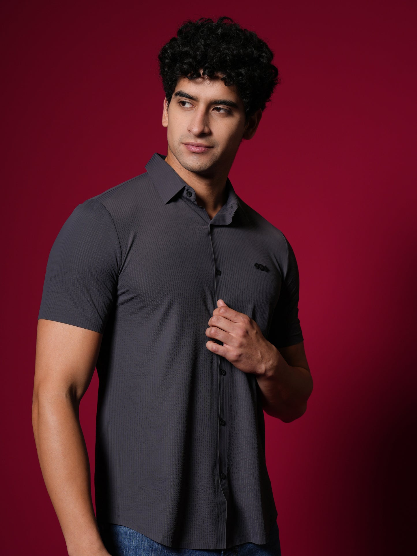 Men’s Short Sleeve Stitchless Shirt Dark Grey