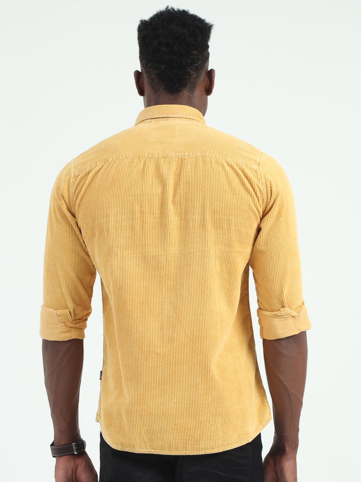  Solid Yellow Corduroy Shirt Mens