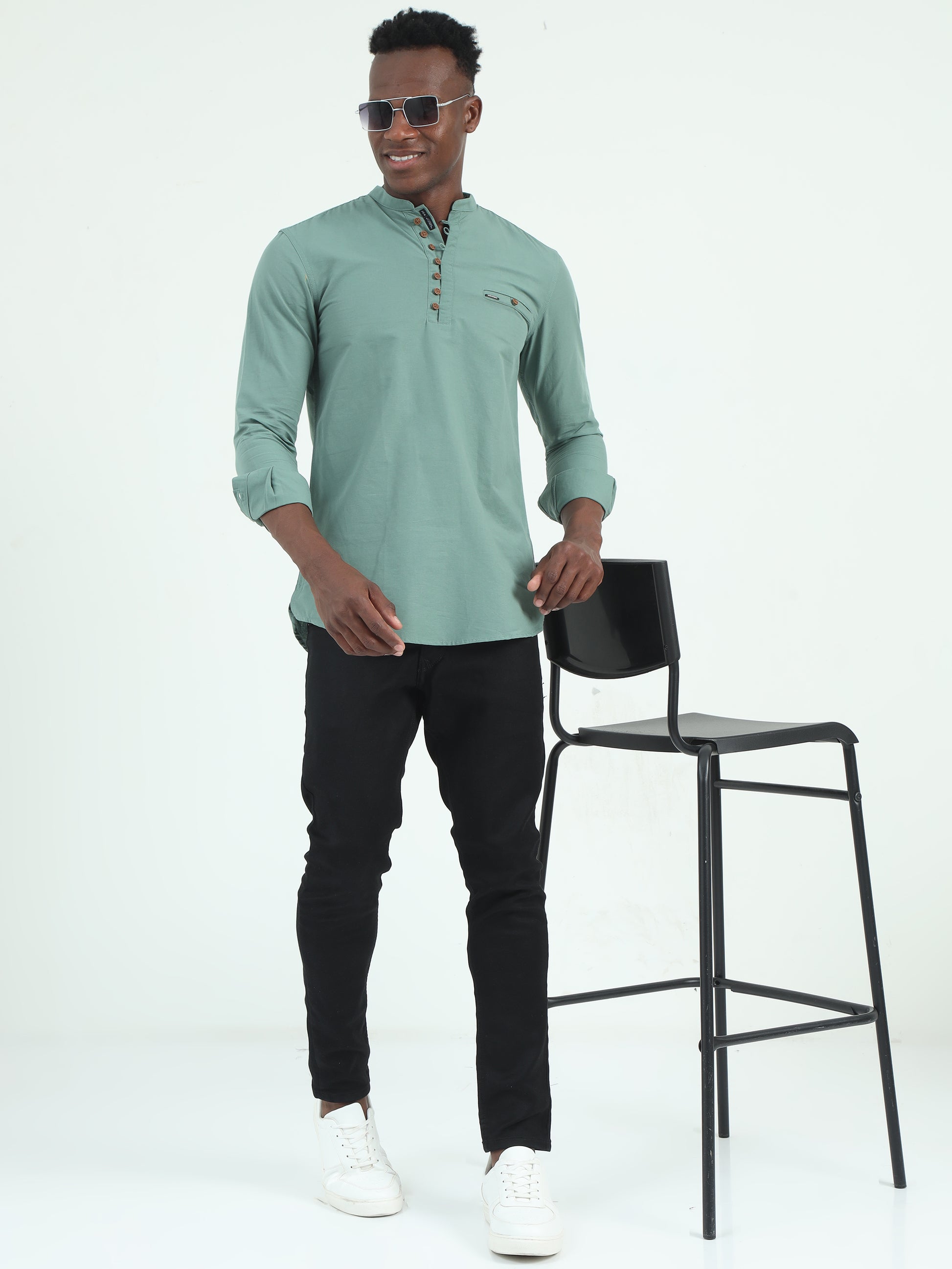 Bay Leaf Straight Fit Cotton Kurta for Men 